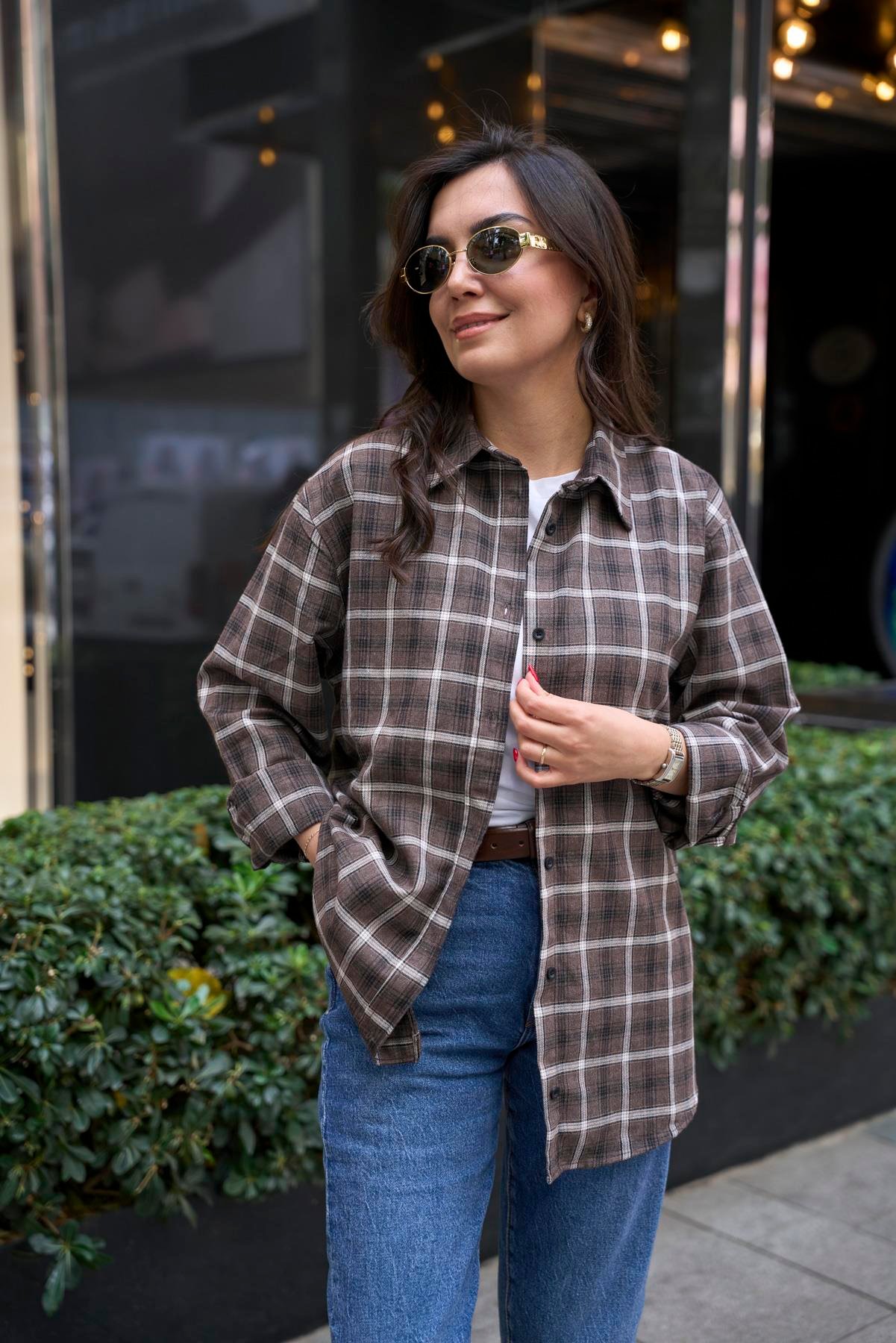 Oduncu Oversize Gömlek - Kahve 