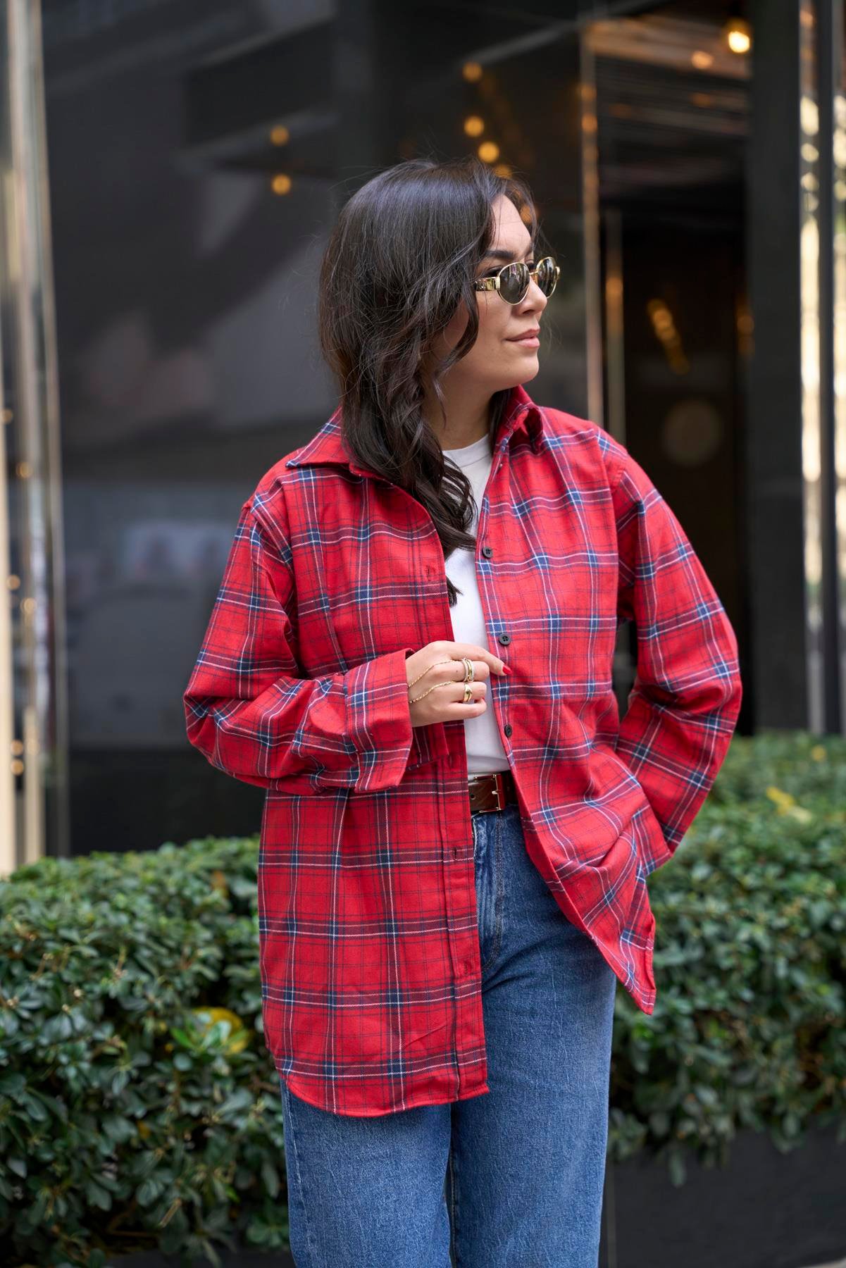 Oduncu Oversize Gömlek - Kırmızı