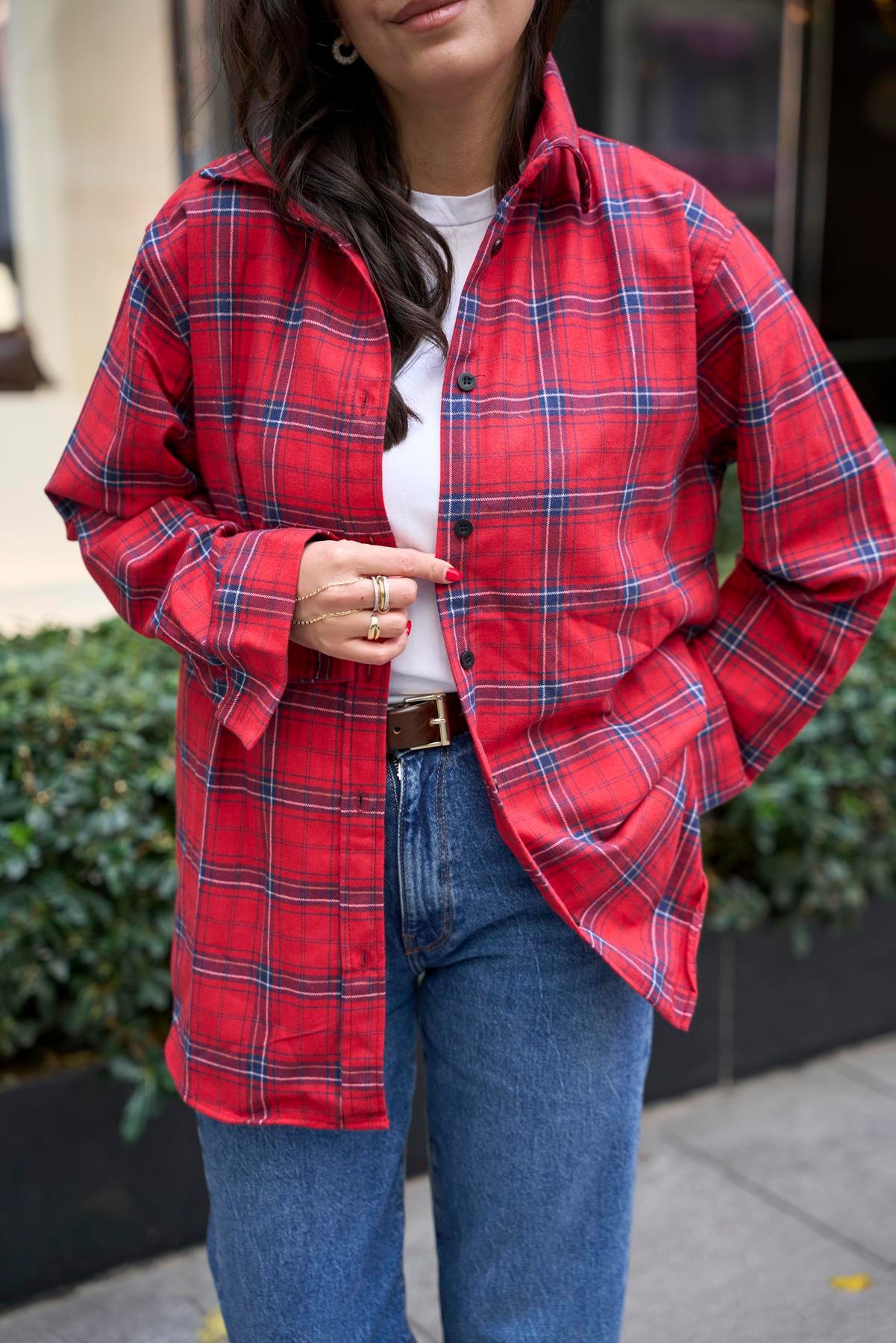 Oduncu Oversize Gömlek - Kırmızı