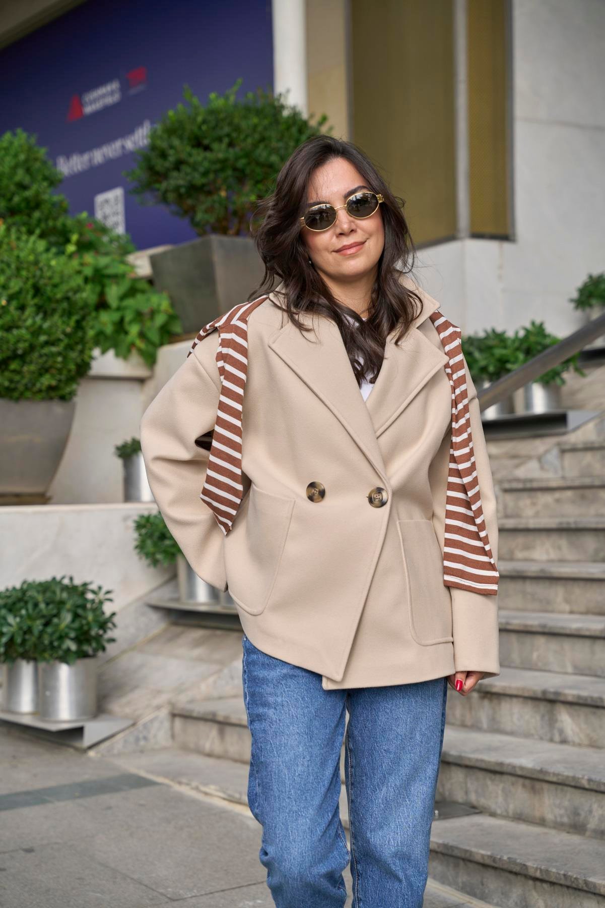 Oversize Kaşe Palto - Bej 