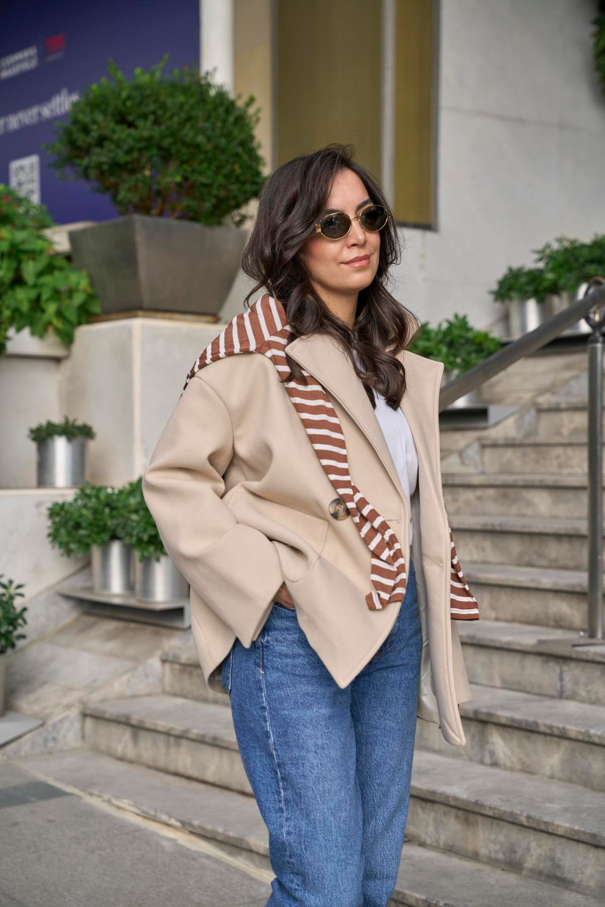 Oversize Kaşe Palto - Bej 