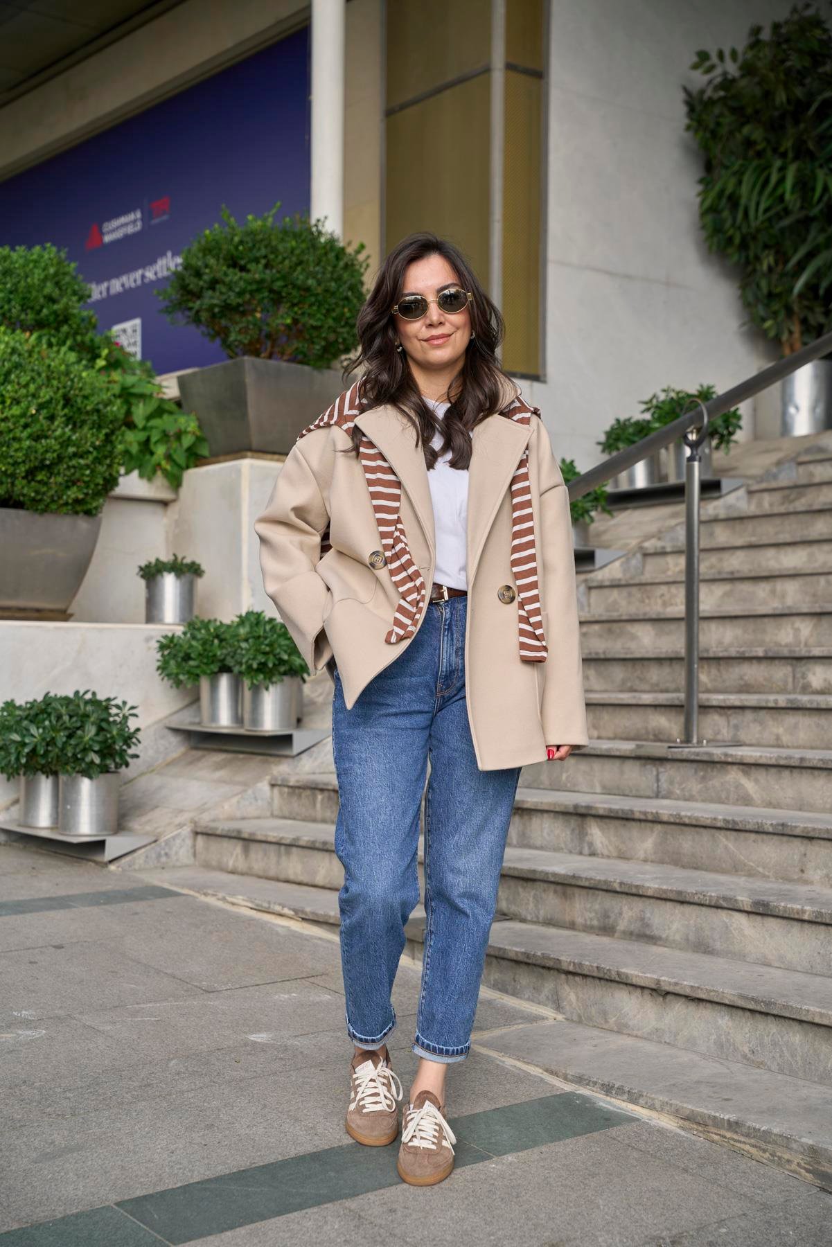 Oversize Kaşe Palto - Bej 