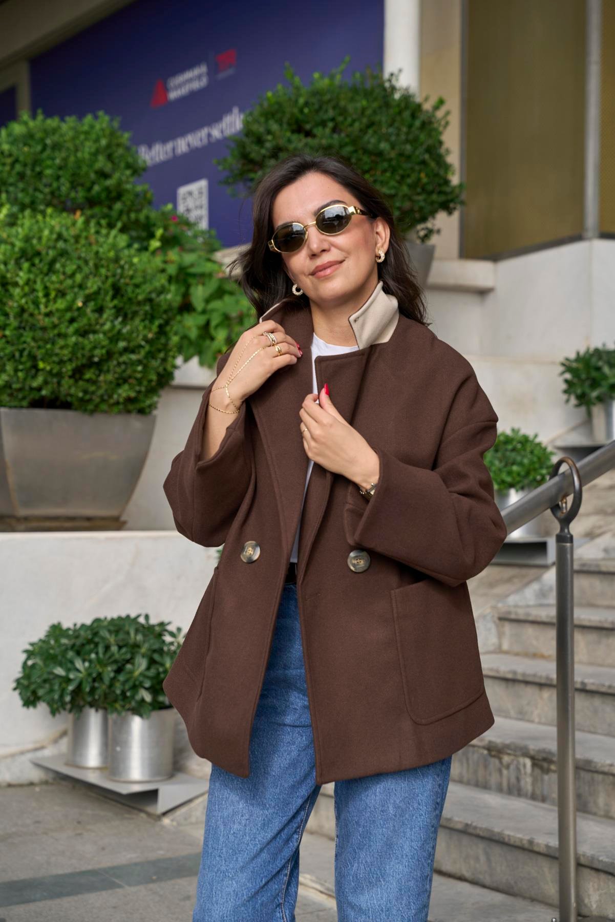 Oversize Kaşe Palto - Kahverengi