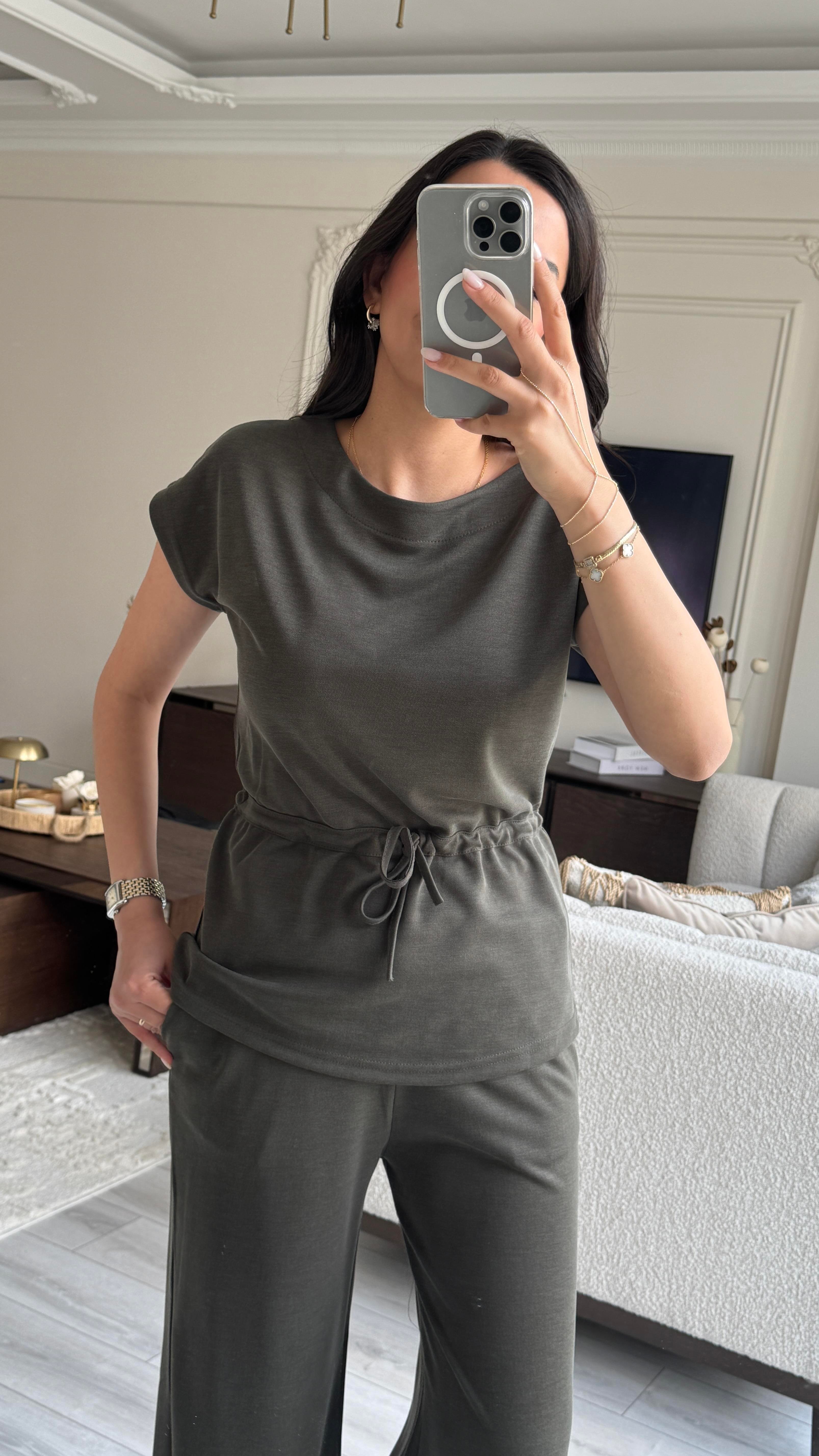 Oysh Beli Büzgülü Takım - Haki