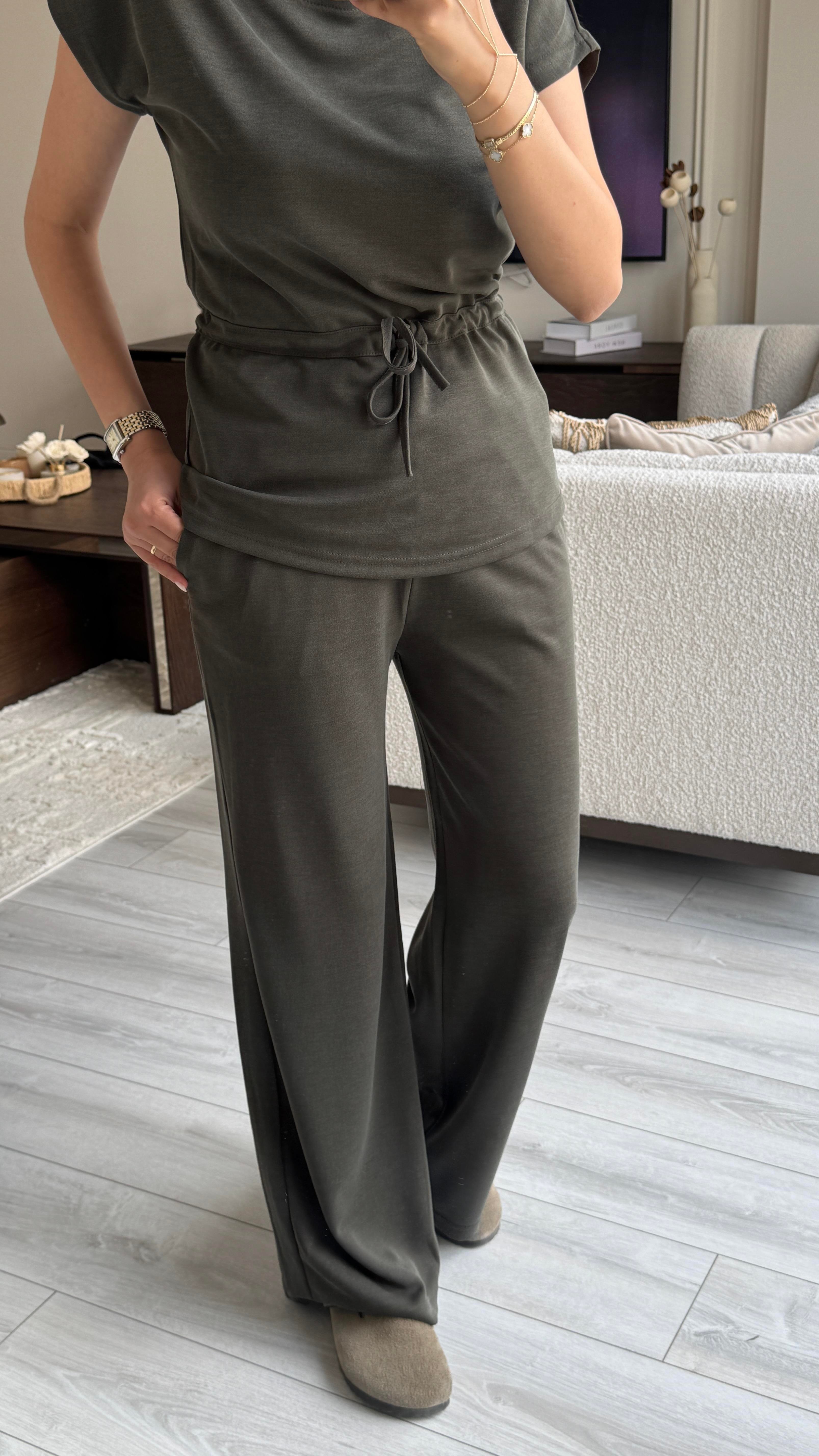 Oysh Beli Büzgülü Takım - Haki