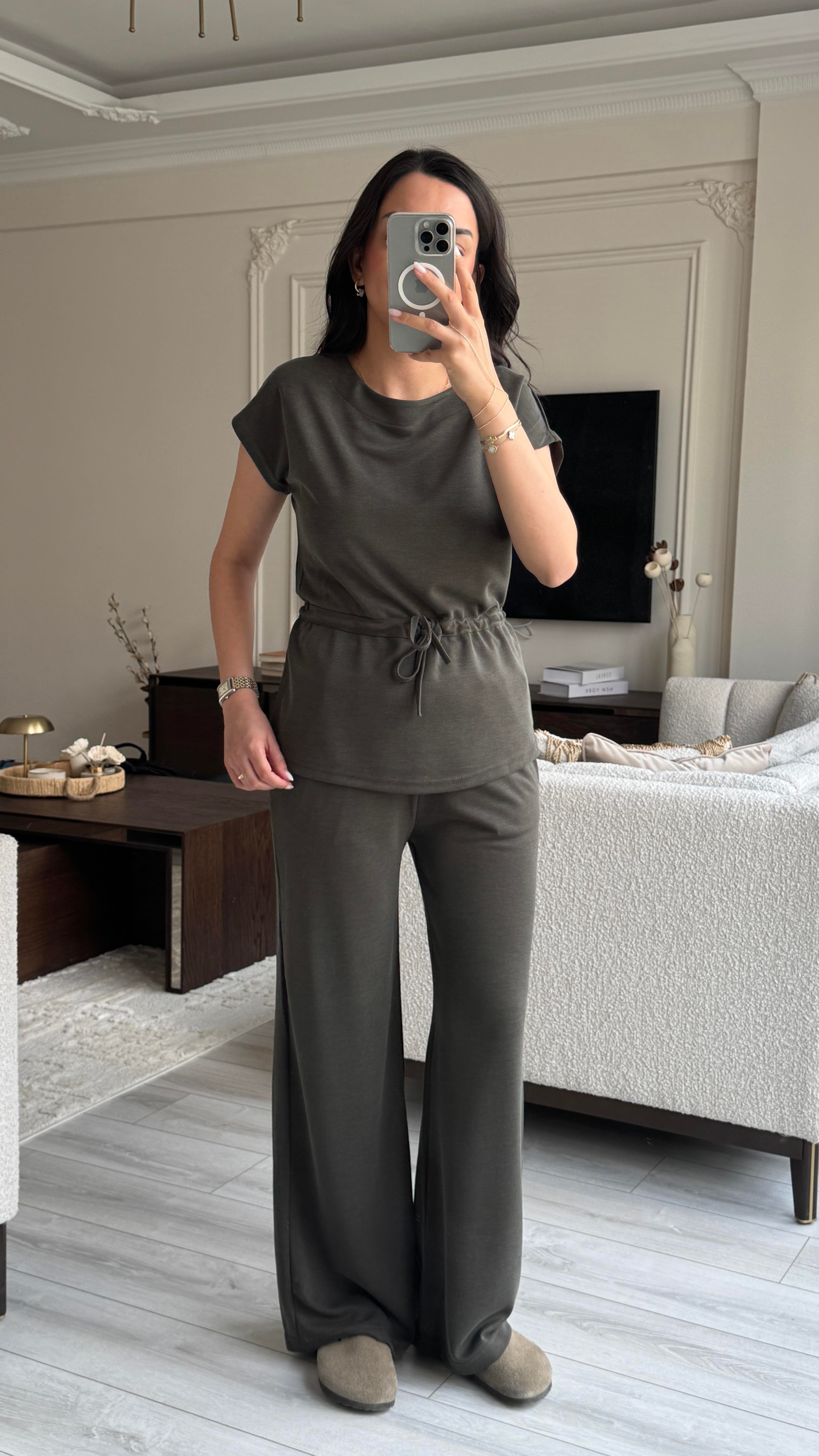 Oysh Beli Büzgülü Takım - Haki