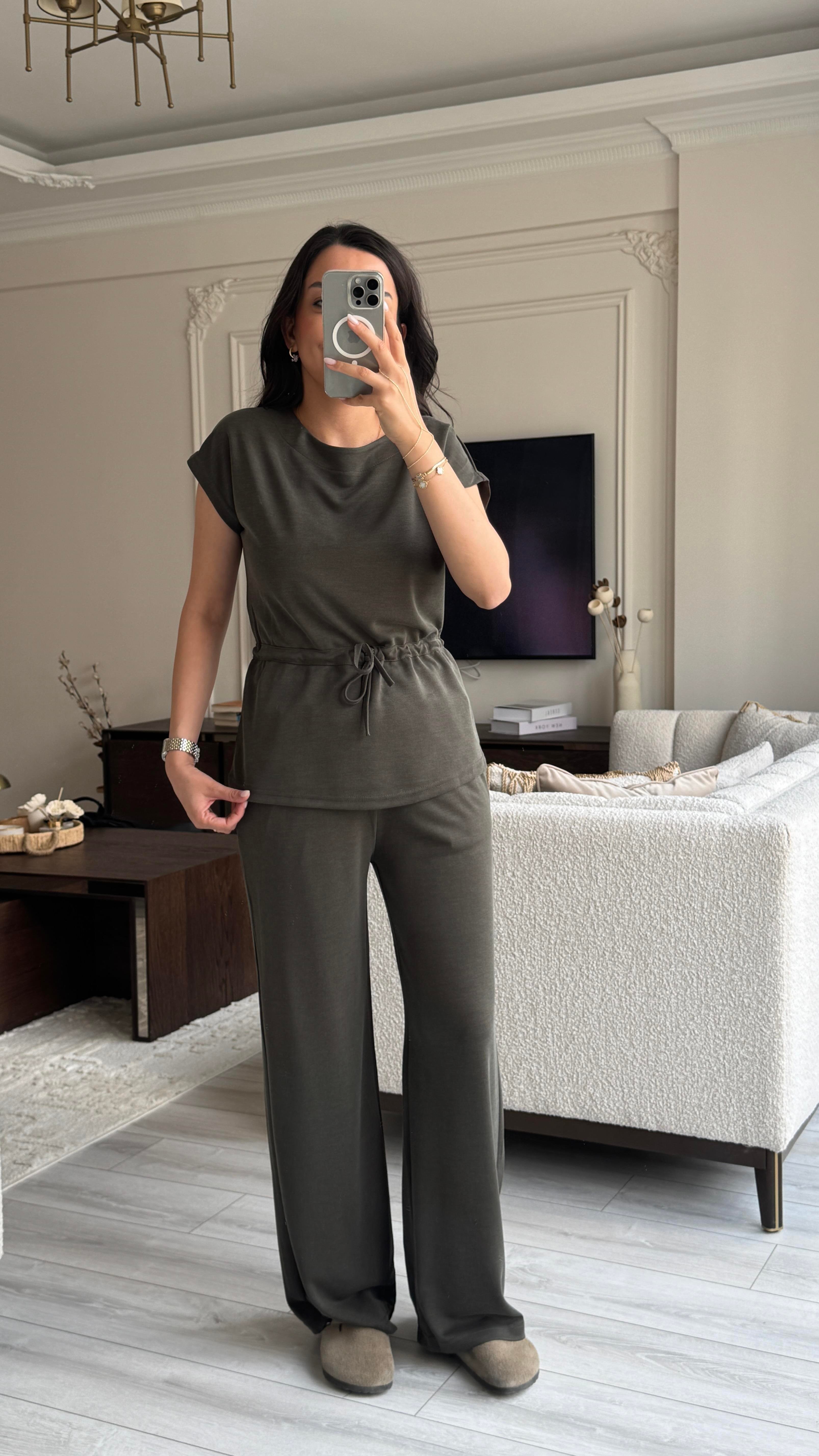 Oysh Beli Büzgülü Takım - Haki