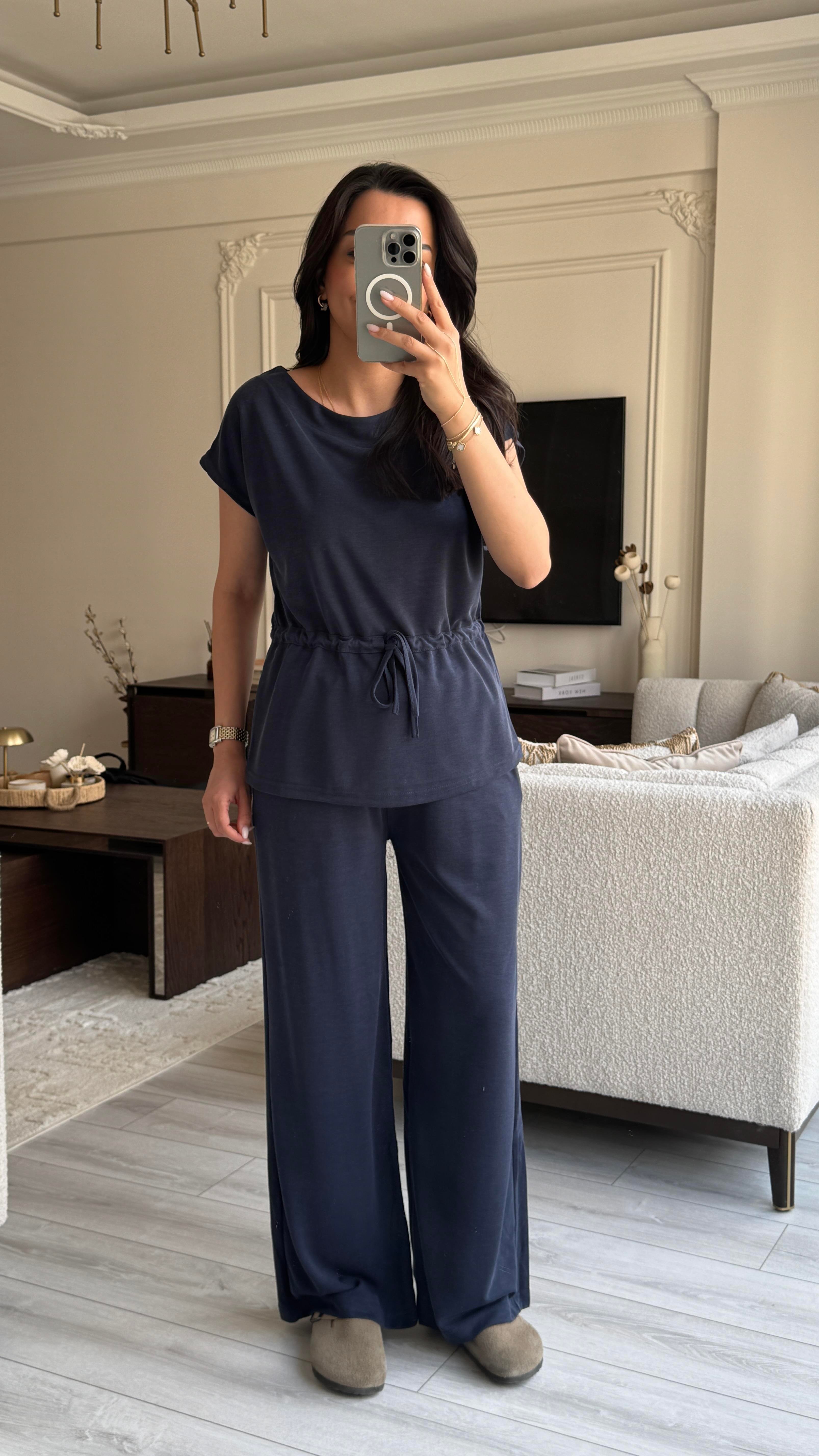 Oysh Beli Büzgülü Takım - Lacivert