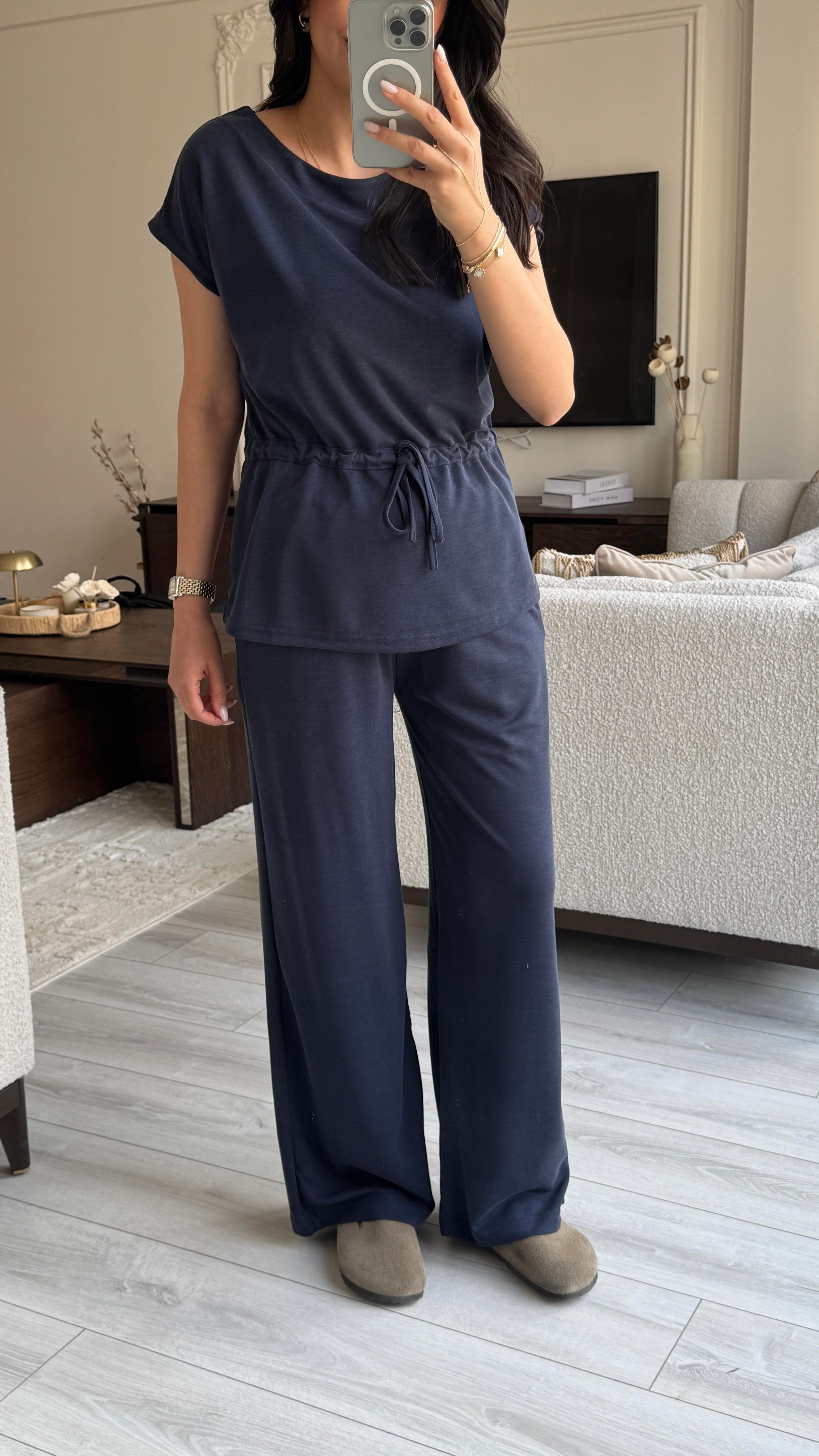 Oysh Beli Büzgülü Takım - Lacivert