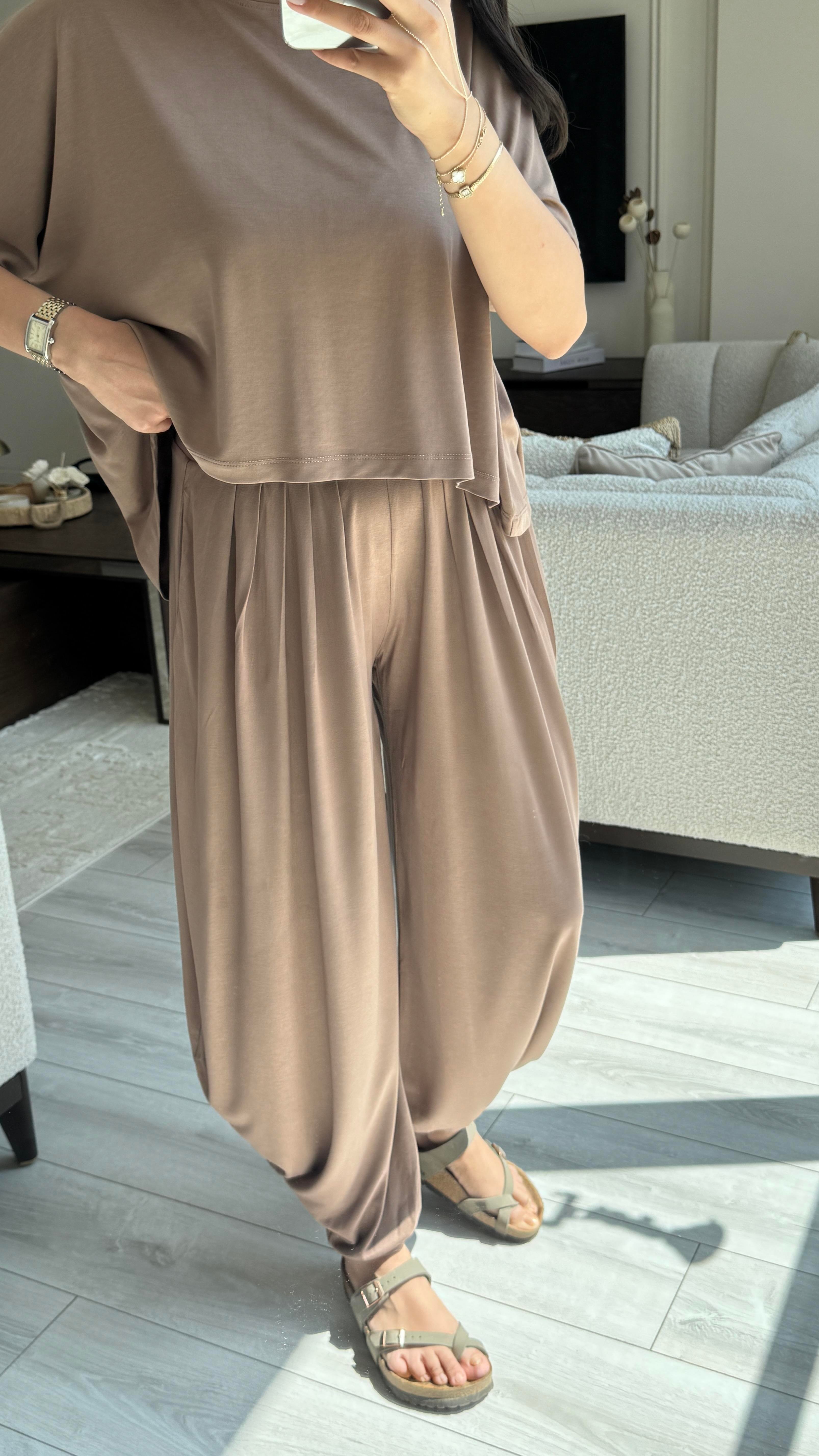 Oysh Kumaş Şalvar Takım - Vizon