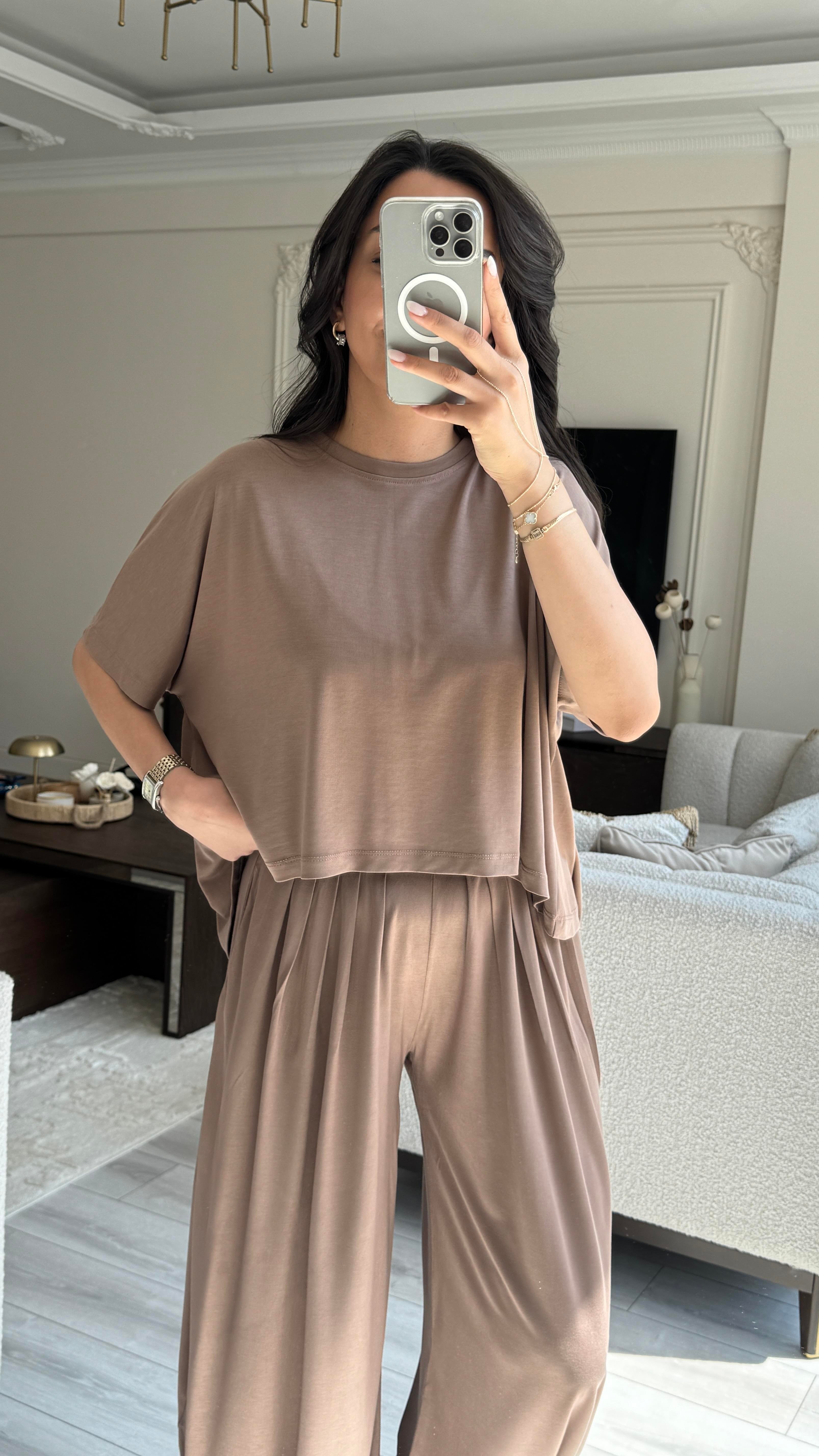 Oysh Kumaş Şalvar Takım - Vizon