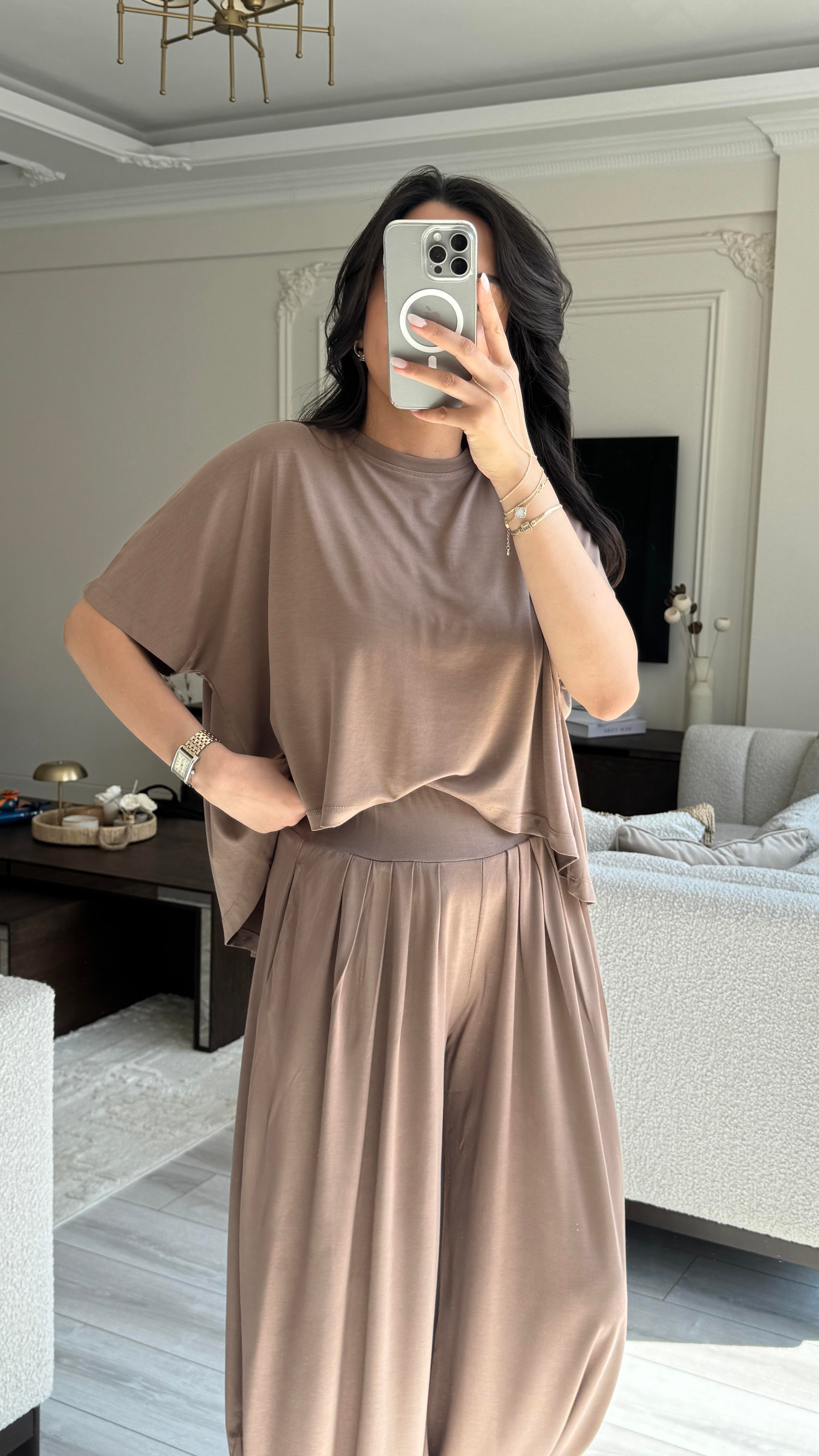 Oysh Kumaş Şalvar Takım - Vizon