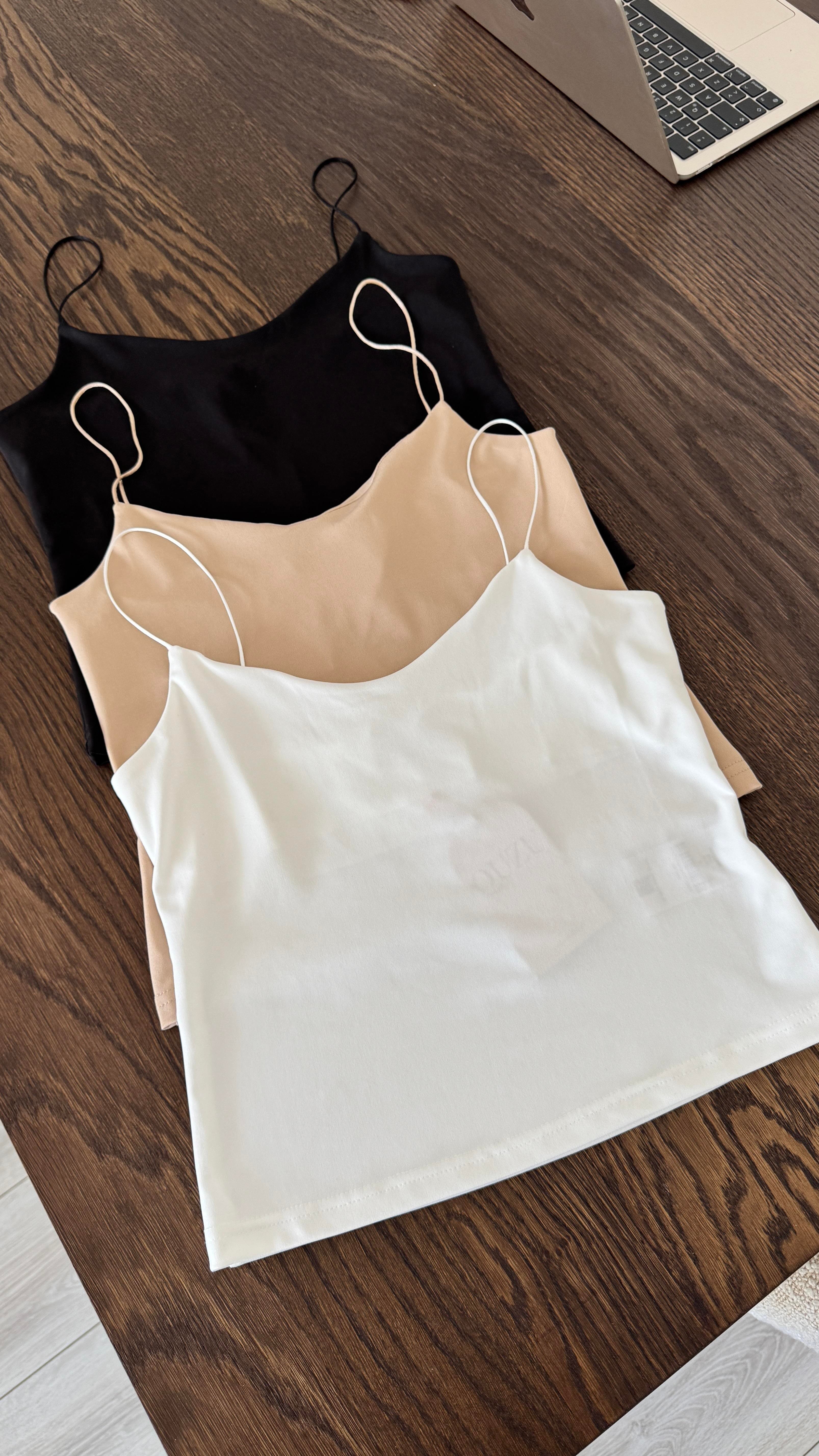 Saten Askılı Atlet - Bej 