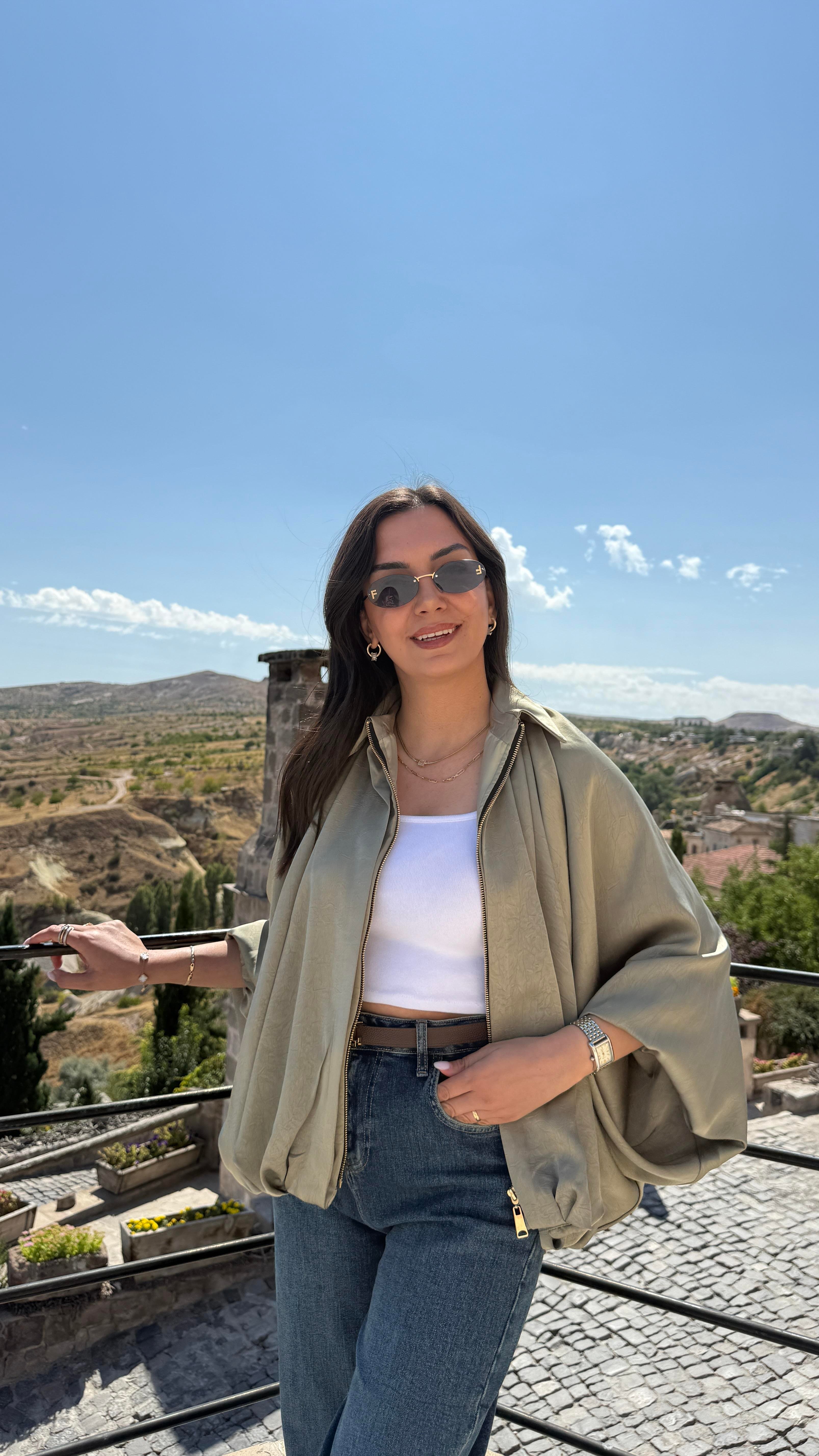 Saten Bomber Ceket - Haki 