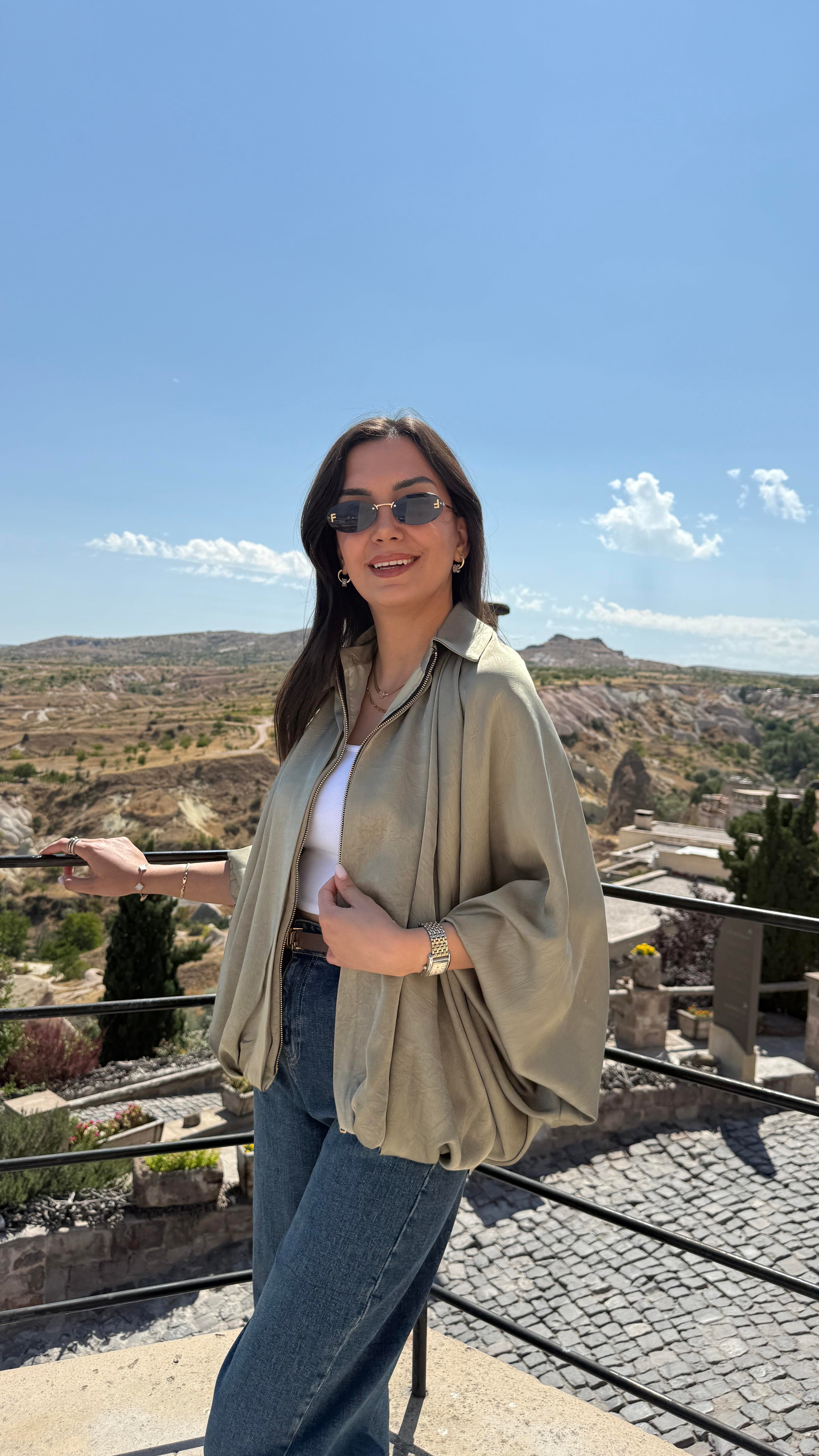 Saten Bomber Ceket - Haki 