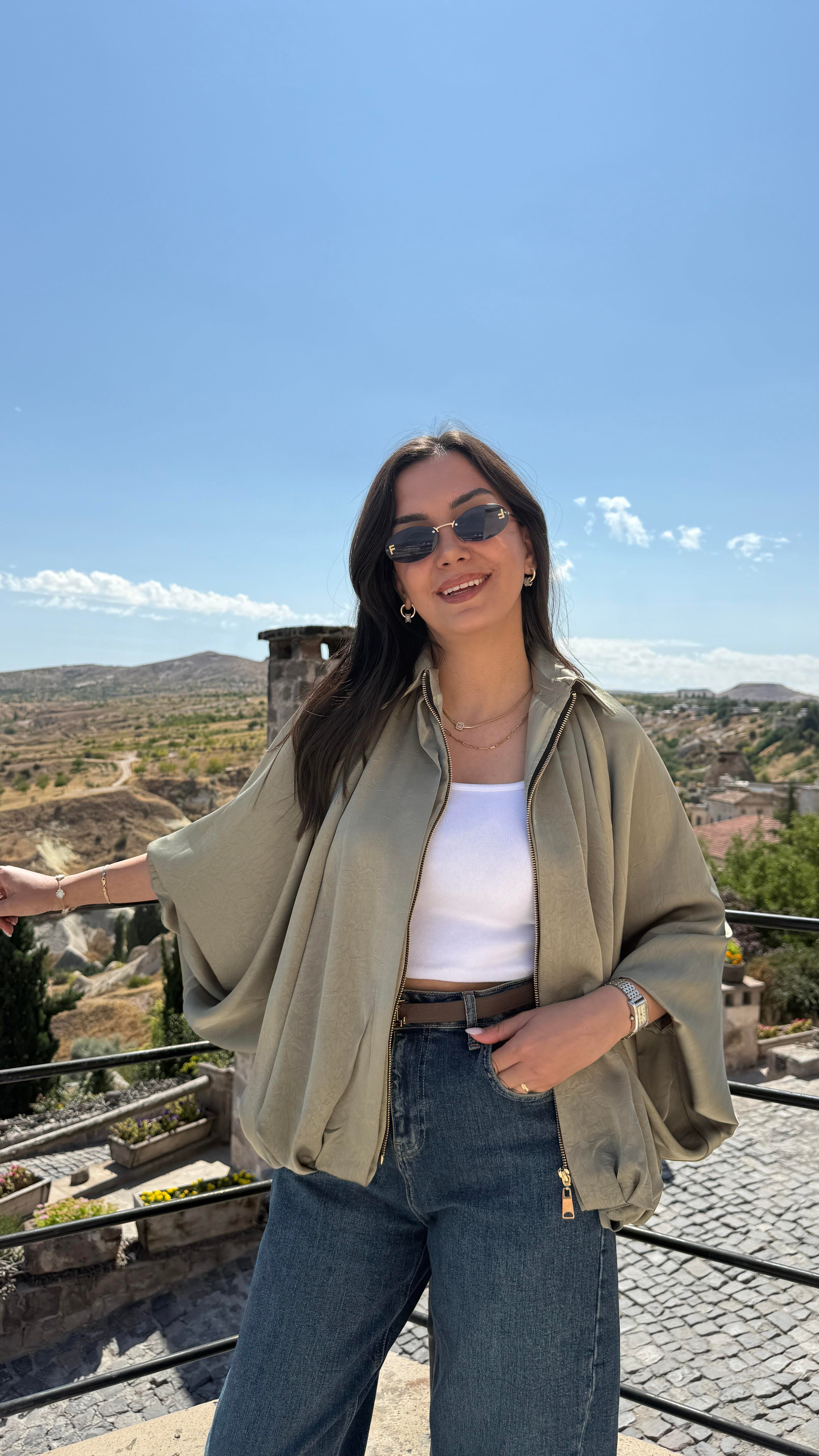 Saten Bomber Ceket - Haki 