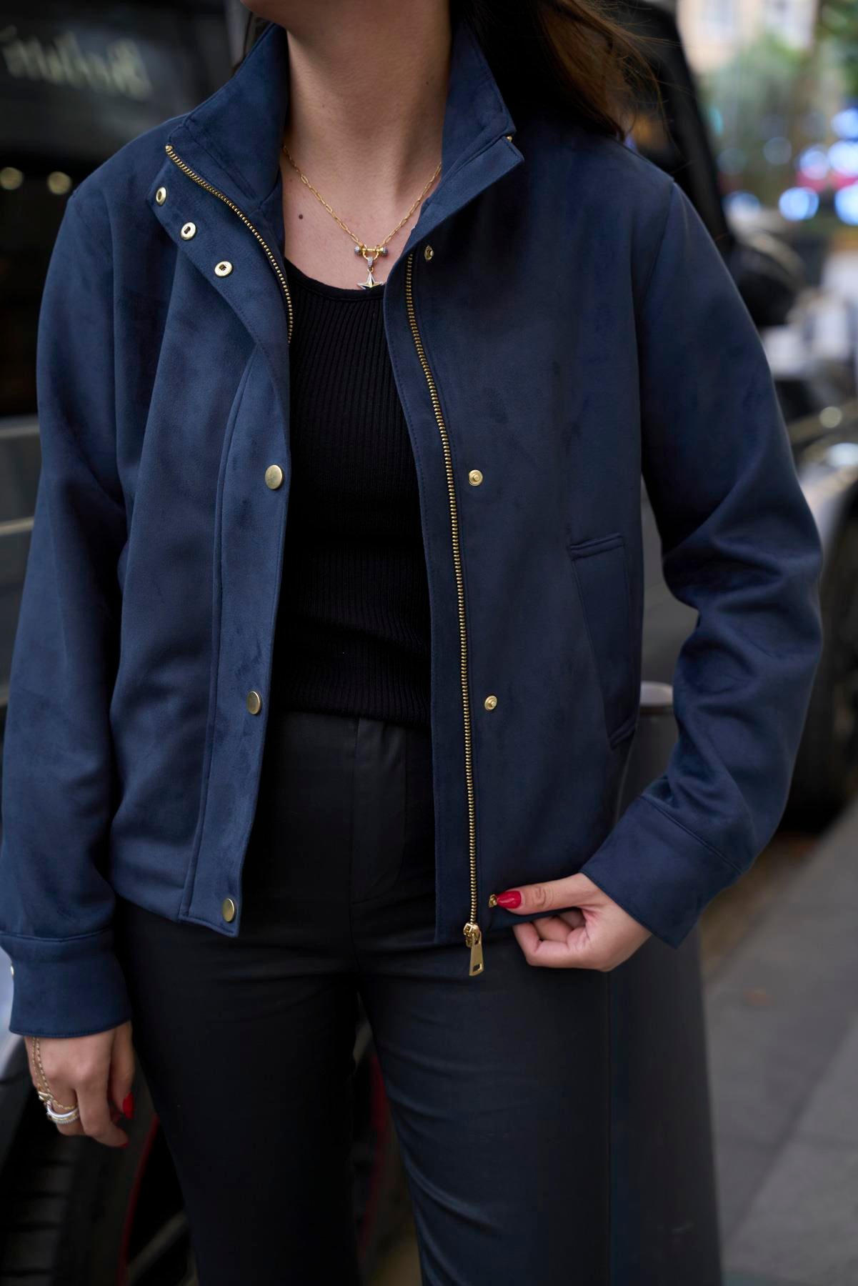 Süet Bomber Ceket  - Lacivert 