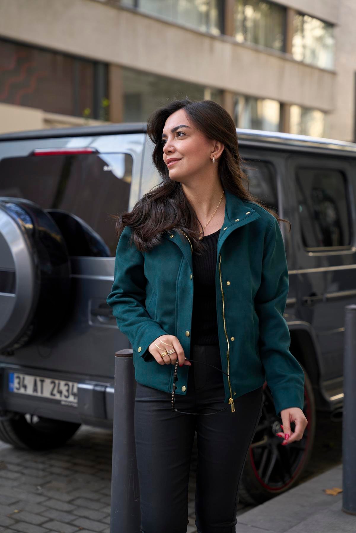 Süet Bomber Ceket  - Yeşil 