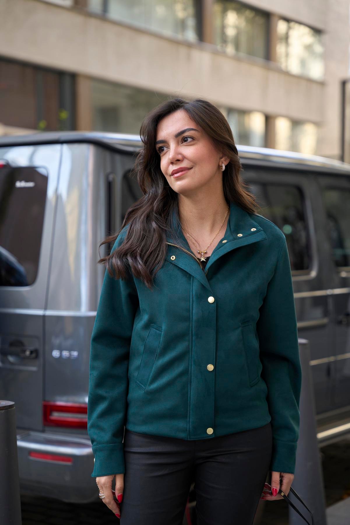 Süet Bomber Ceket  - Yeşil 