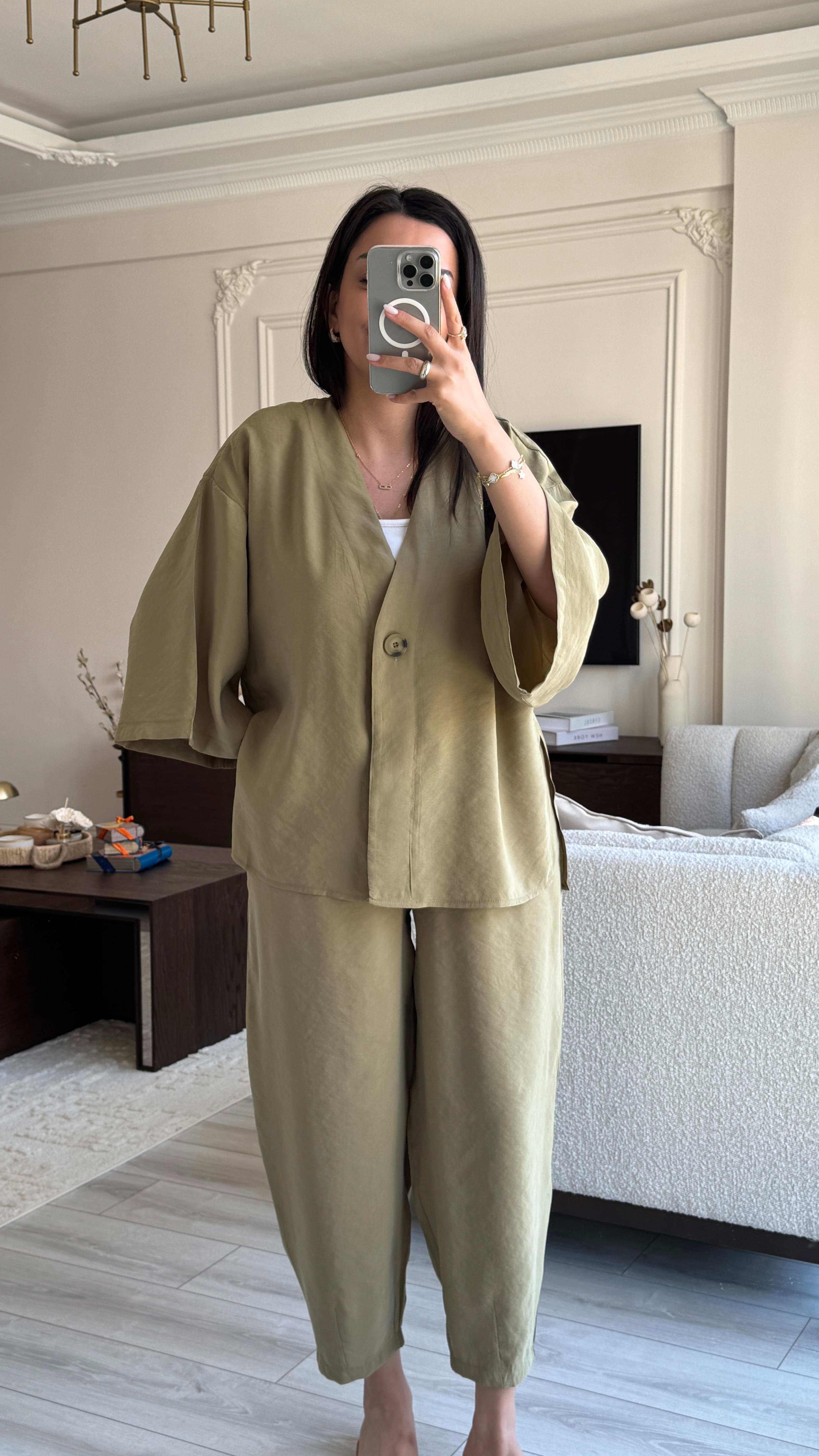 Tek Düğmeli Oversize Takım - Haki