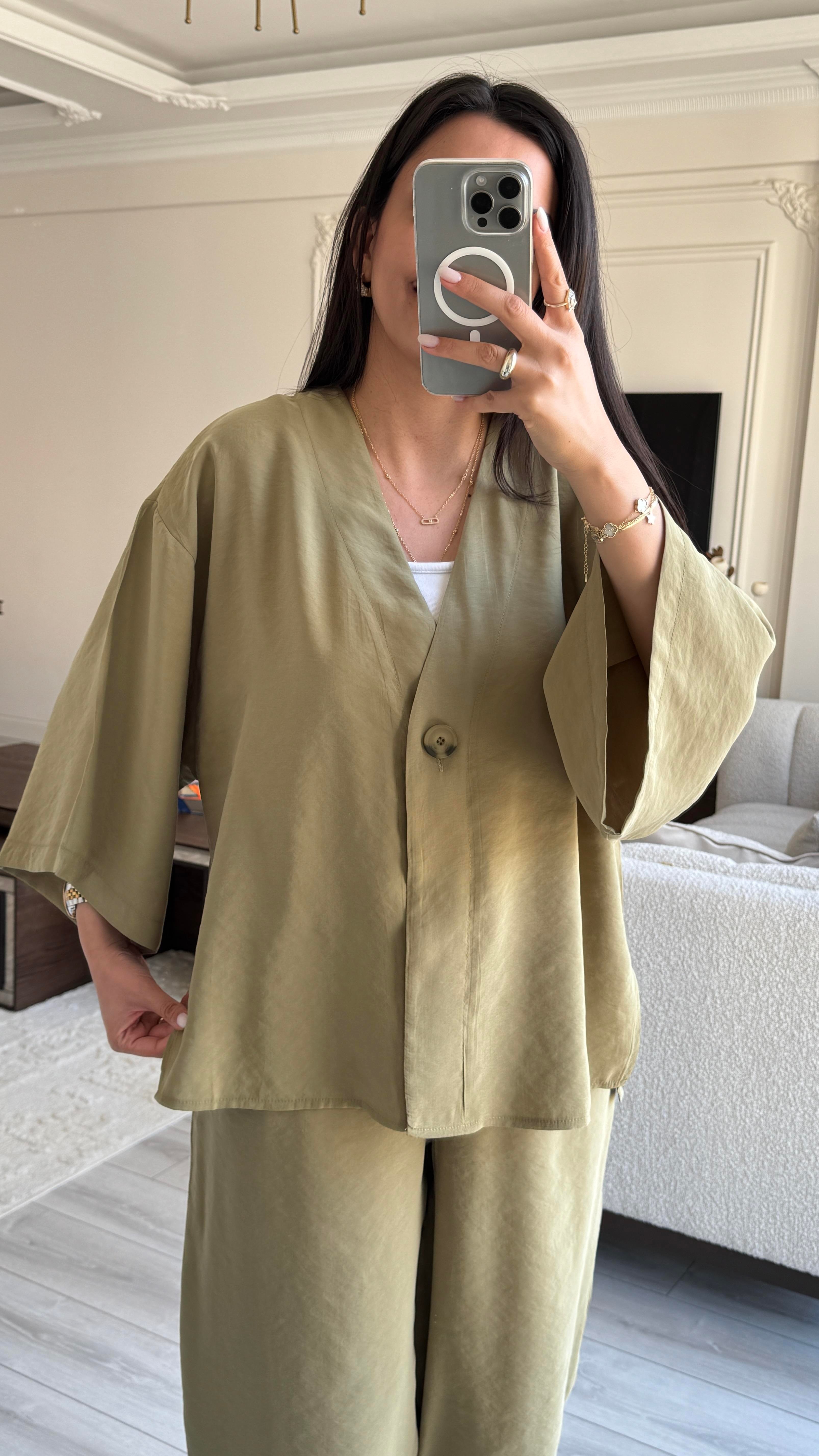 Tek Düğmeli Oversize Takım - Haki