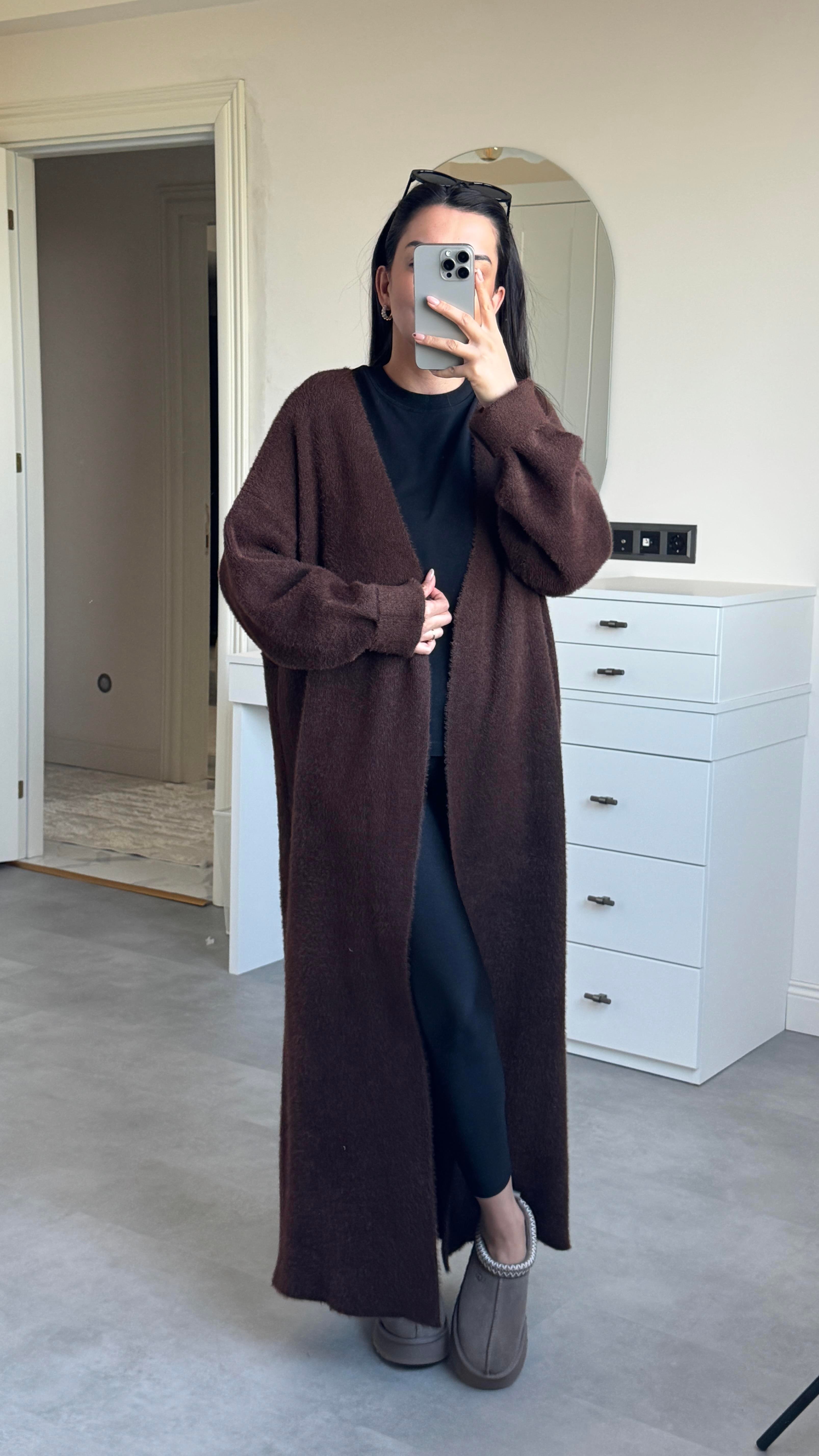 Yumoş Maxi Boy Hırka - Kahve