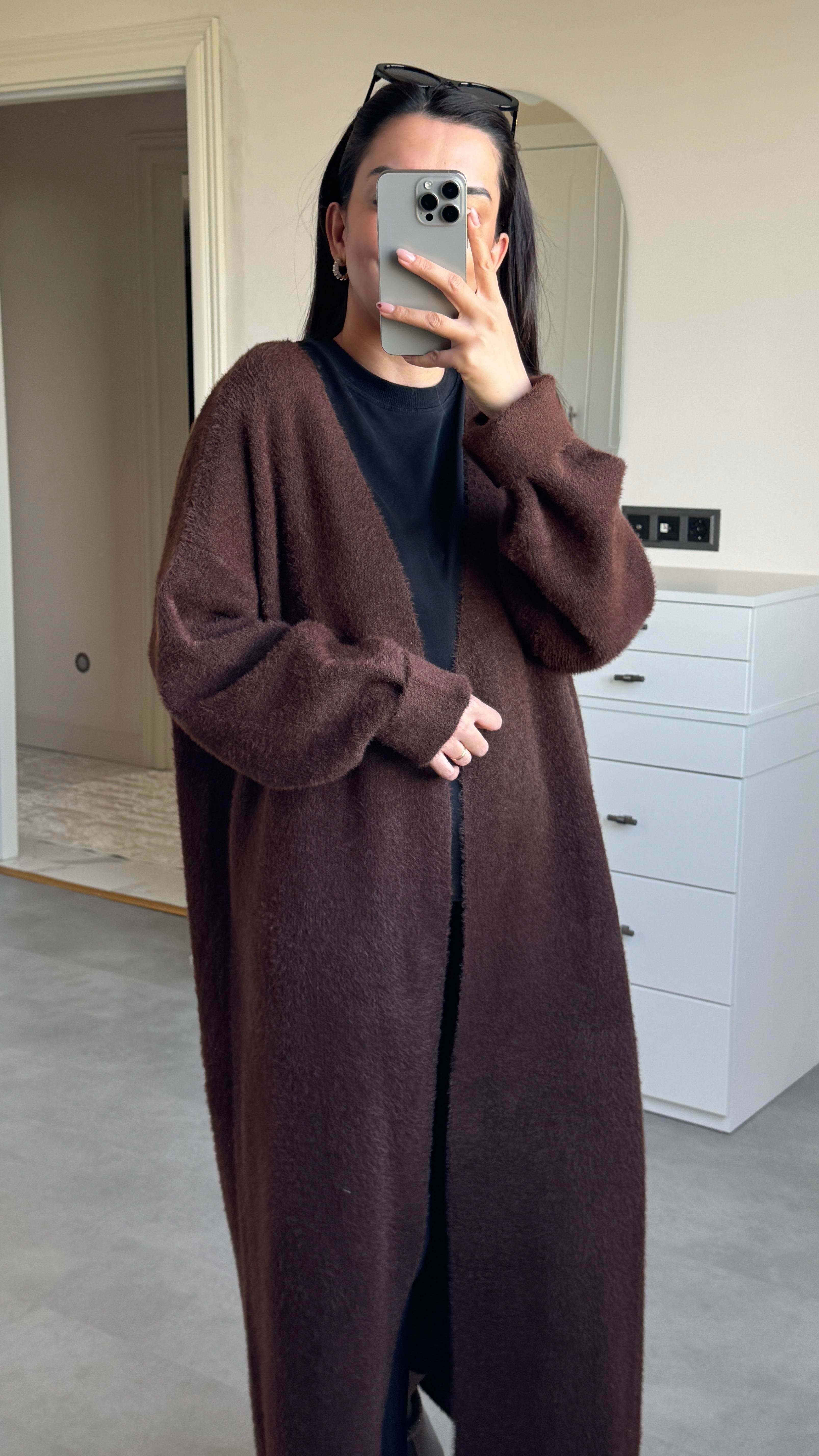 Yumoş Maxi Boy Hırka - Kahve