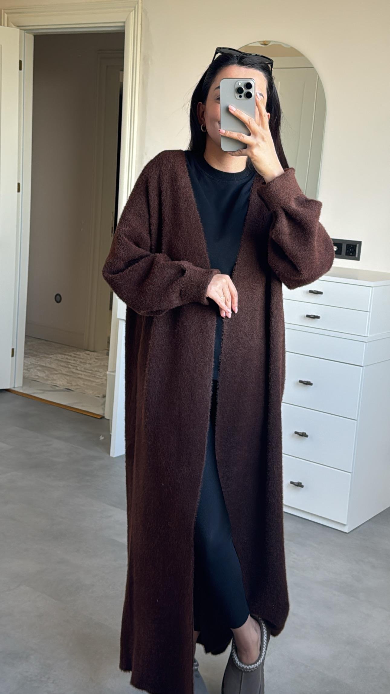 Yumoş Maxi Boy Hırka - Kahve