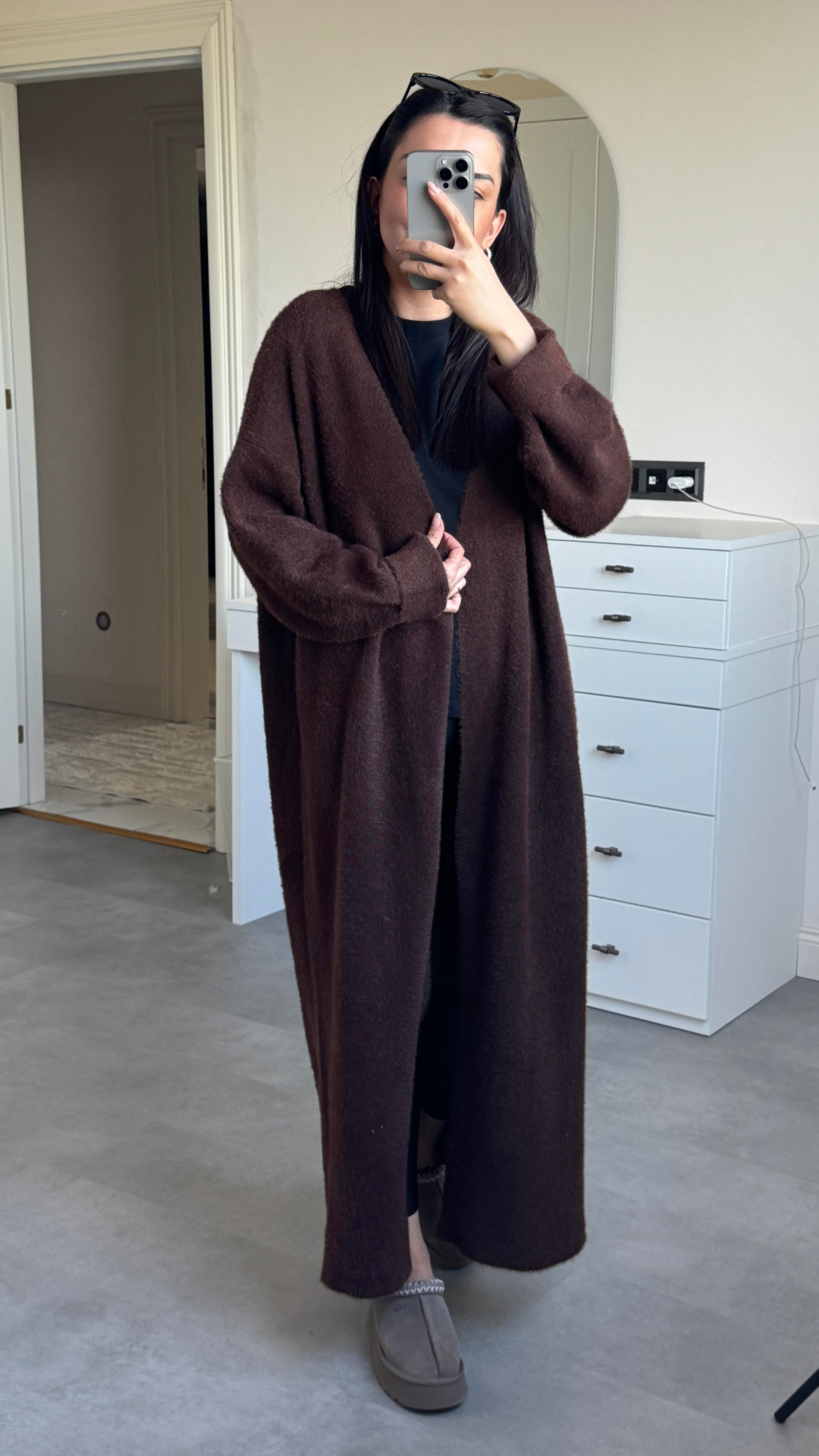 Yumoş Maxi Boy Hırka - Kahve