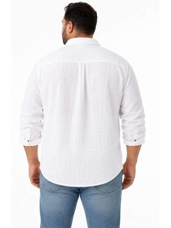 Büyük Beden Oversize Müslin Erkek Gömlek Rahat Kalıp Düğmeli Uzun Kollu Günlük Kullanım