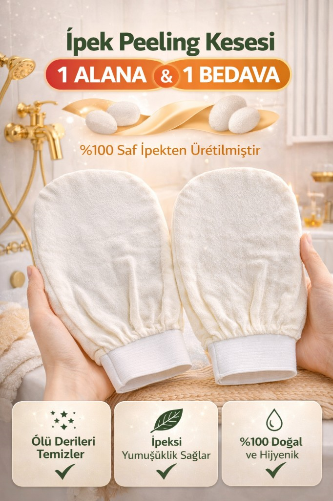 İpek Peeling Kesesi 2’li Set – %100 Doğal, Ölü Deri Temizleyici, 1 Alana 1 Bedava