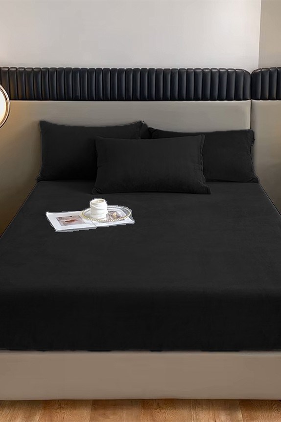 Kadife Kumaş Battal Çift Kişilik Fitted Lastikli Çarşaf Takımı 180x200+30 cm