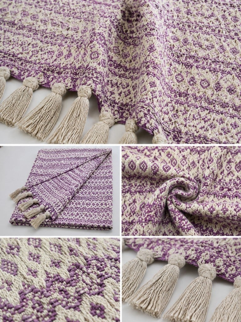 King Size Dokuma Pike Takımı 240x260 cm 2 Yastık Kılıflı Saçak Detaylı Örtü Seti