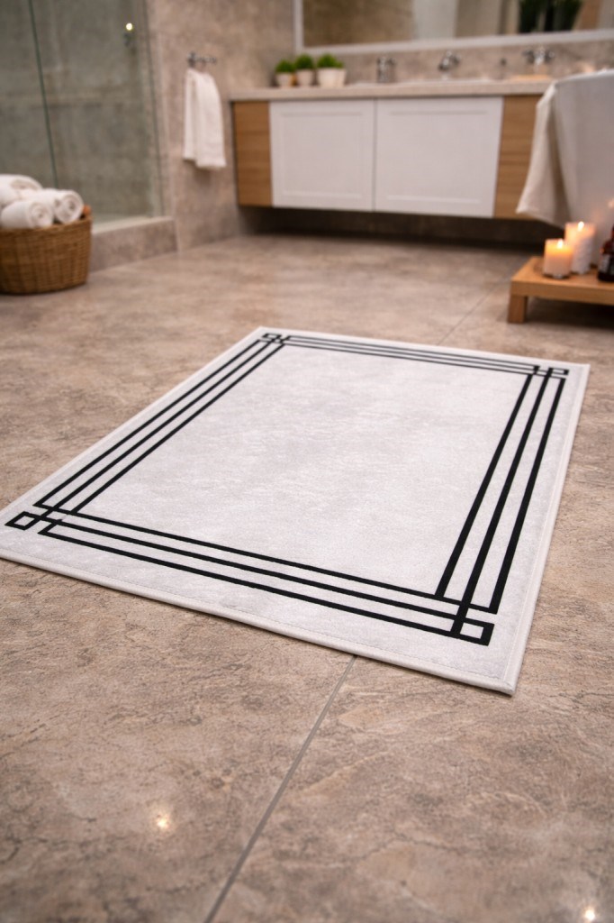 Modern Çizgili Çerçeve Banyo Paspası Kaydırmaz Tabanlı Yumuşak 2’li Set