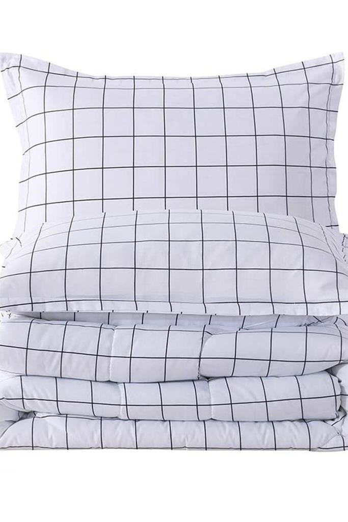Plaid Nevresim Takımı Çift Kişilik 200x220 - Beyaz