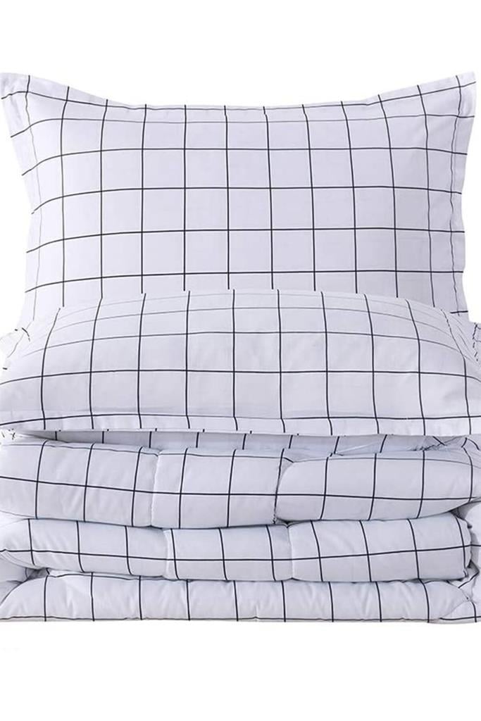 Plaid Nevresim Takımı Çift Kişilik 200x220 - Beyaz