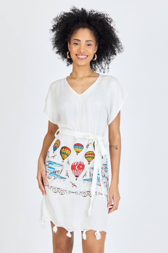 Samira Baskılı Bambu Plaj Elbisesi Pareo Havlu