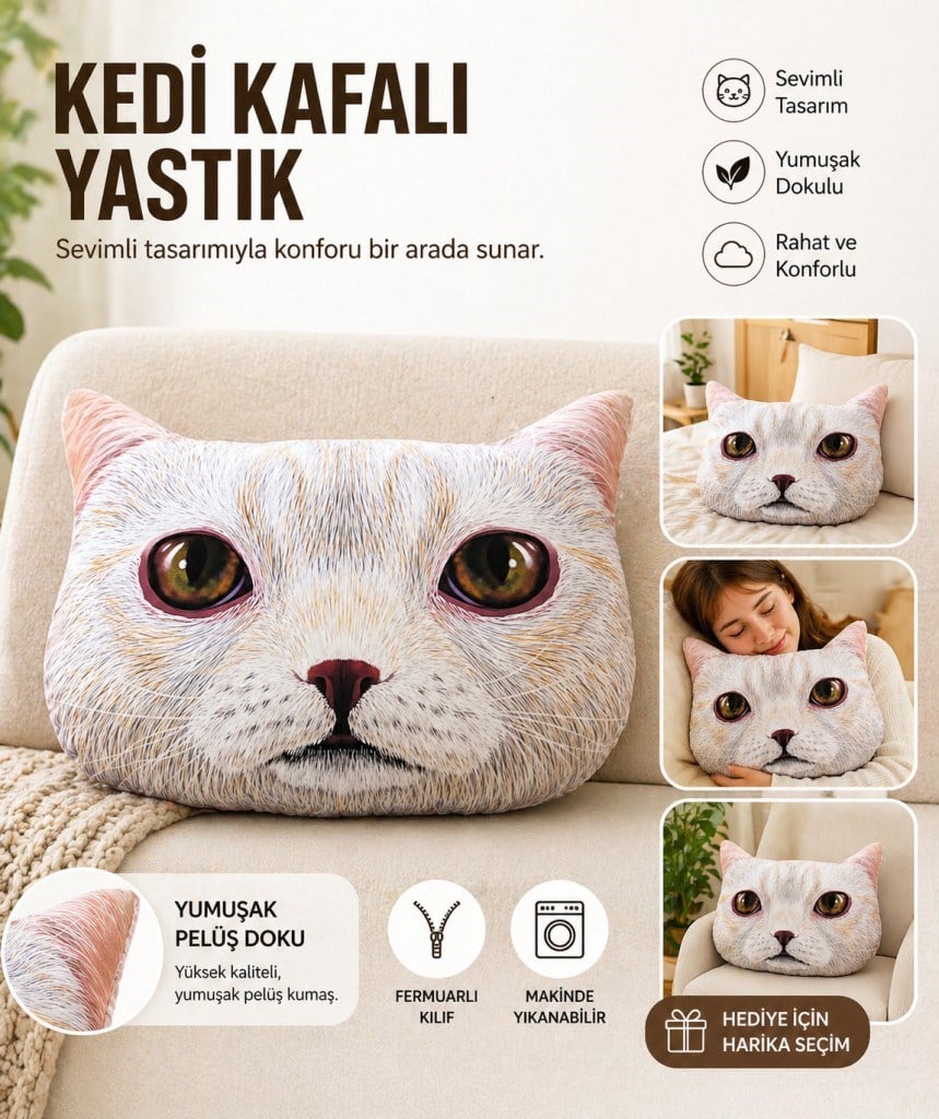 Sevimli Tasarımlı Peluş Yastık 65x55 cm – Yumuşak Dokulu Dekoratif & Uyku Yastığı