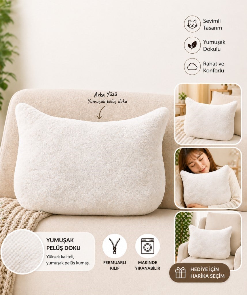 Sevimli Tasarımlı Peluş Yastık 65x55 cm – Yumuşak Dokulu Dekoratif & Uyku Yastığı