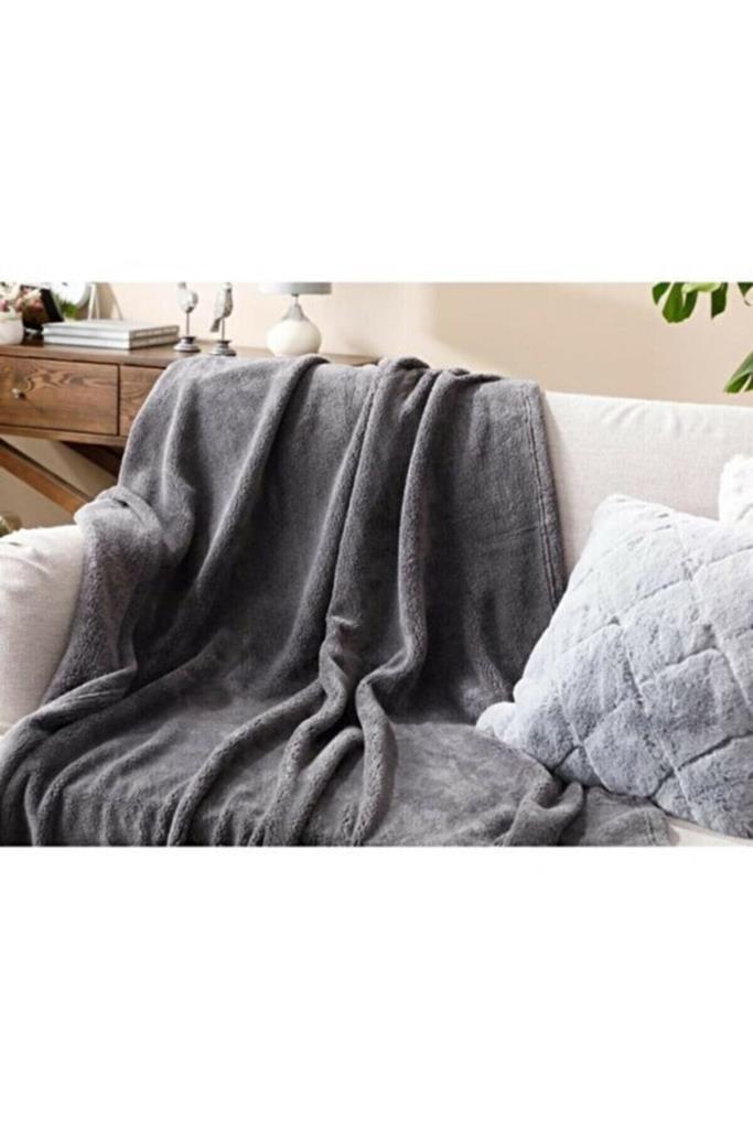 Wellsoft Battaniye Antrasit Televizyon Battaniyesi Peluş Polar Battaniye Tek Kişilik 170*230