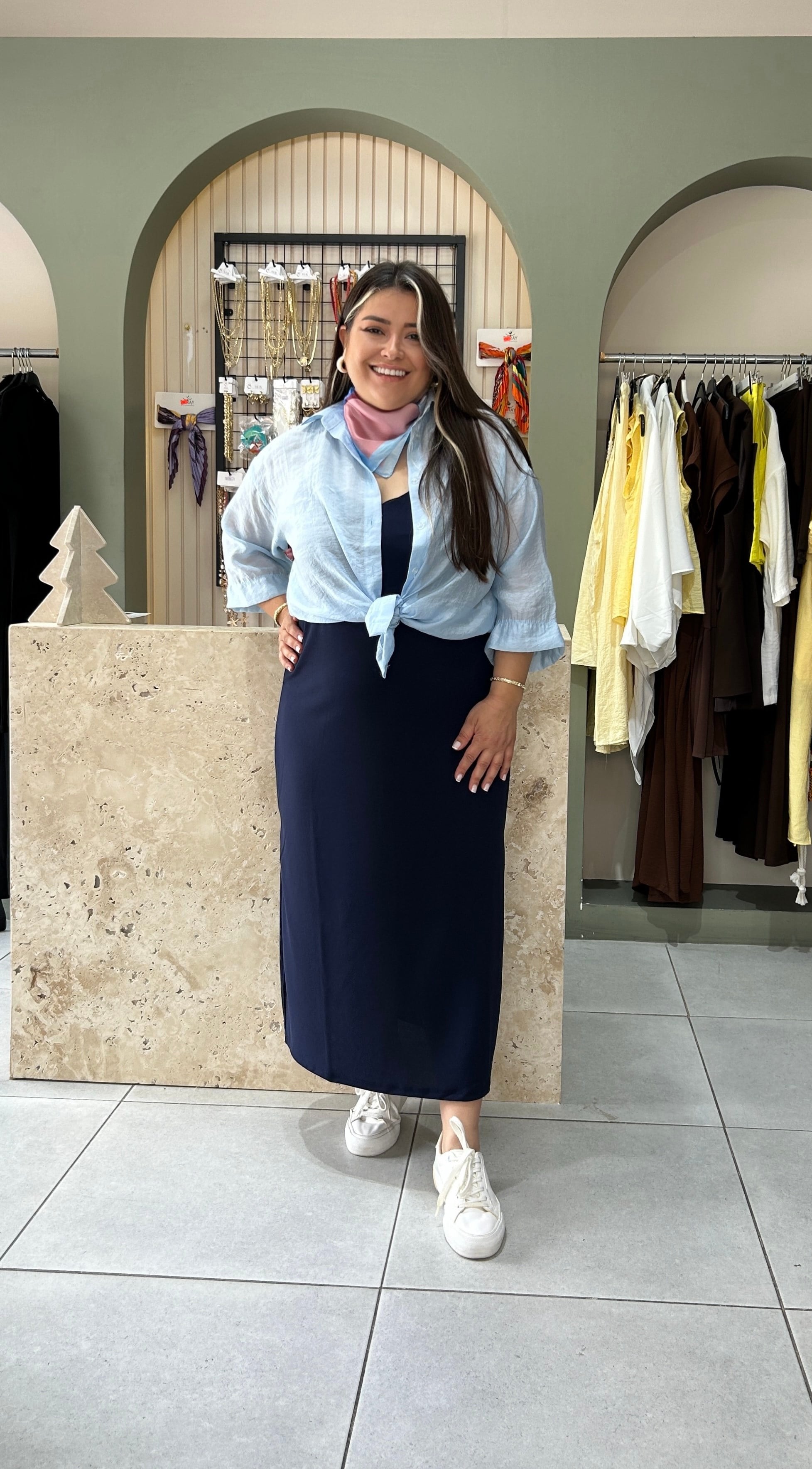 5022-Lacivert Askılı Elbise