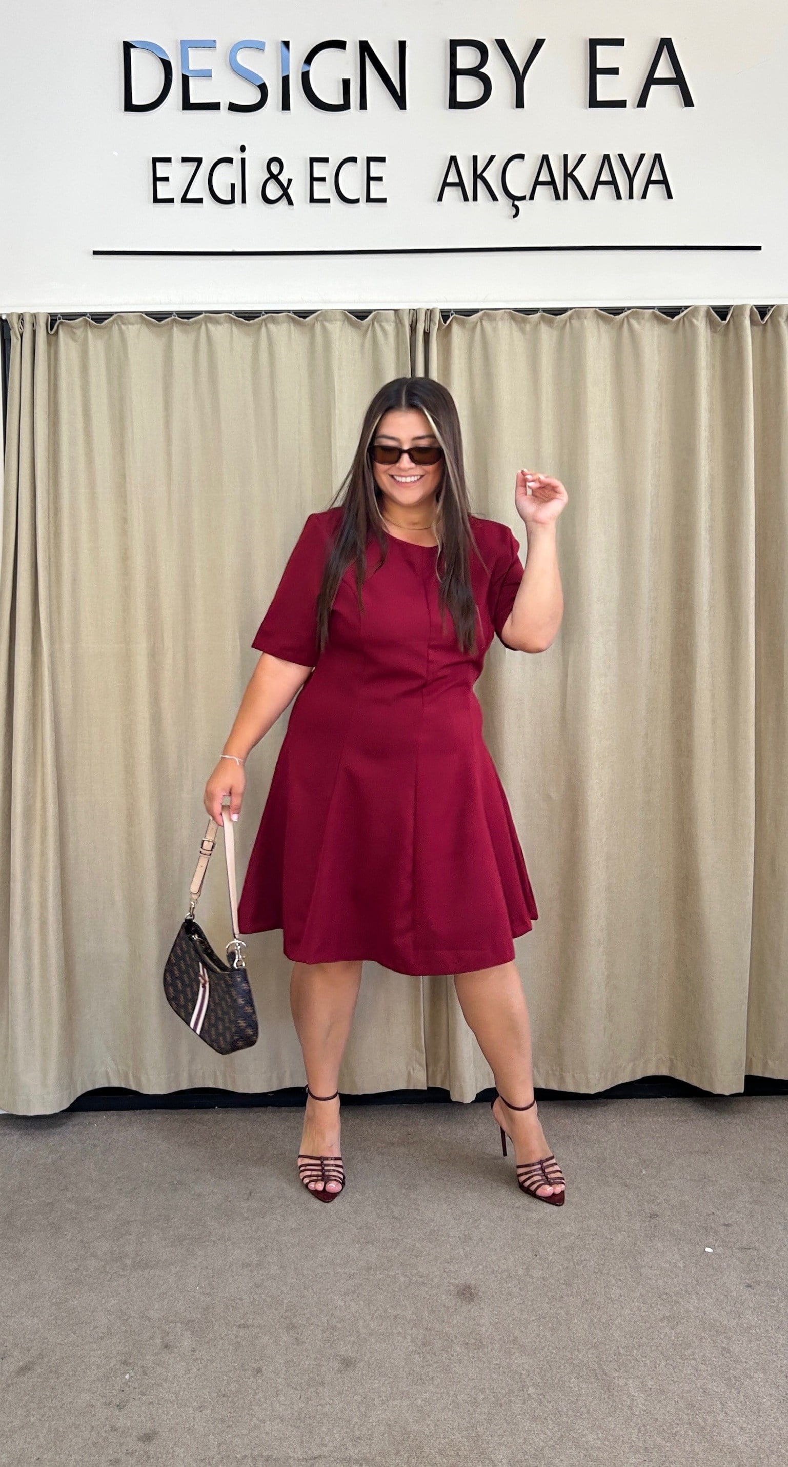 5031-Bordo Godeli Elbıse 