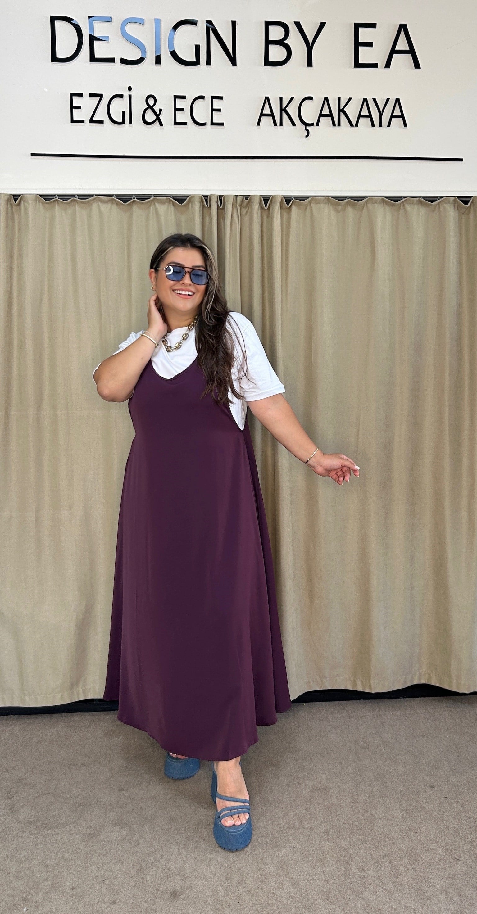 5096-Mürdüm Jile İkili Elbise