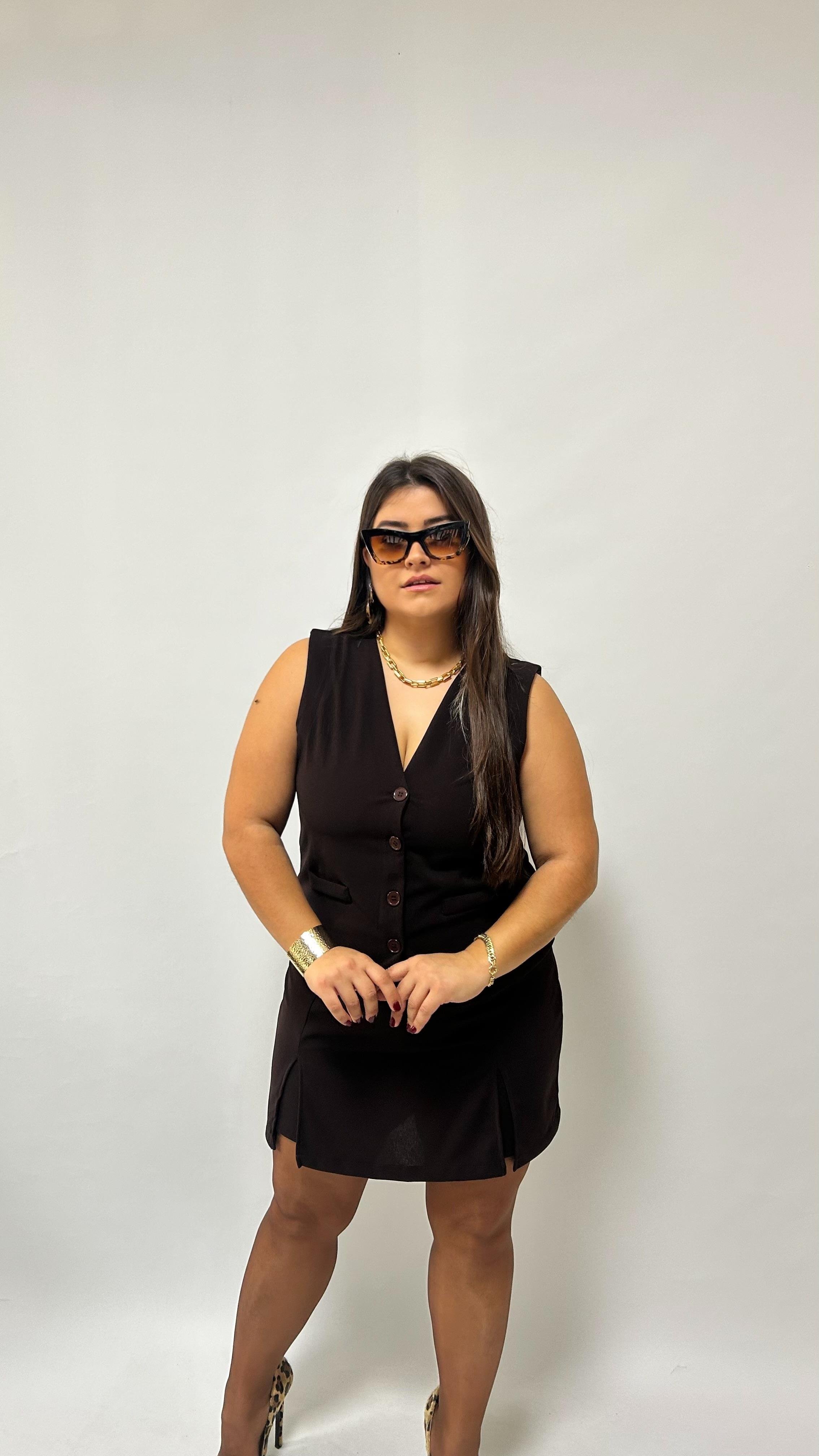 Acı Kahve Çift Yırtmaçlı Likralı Şort Etek