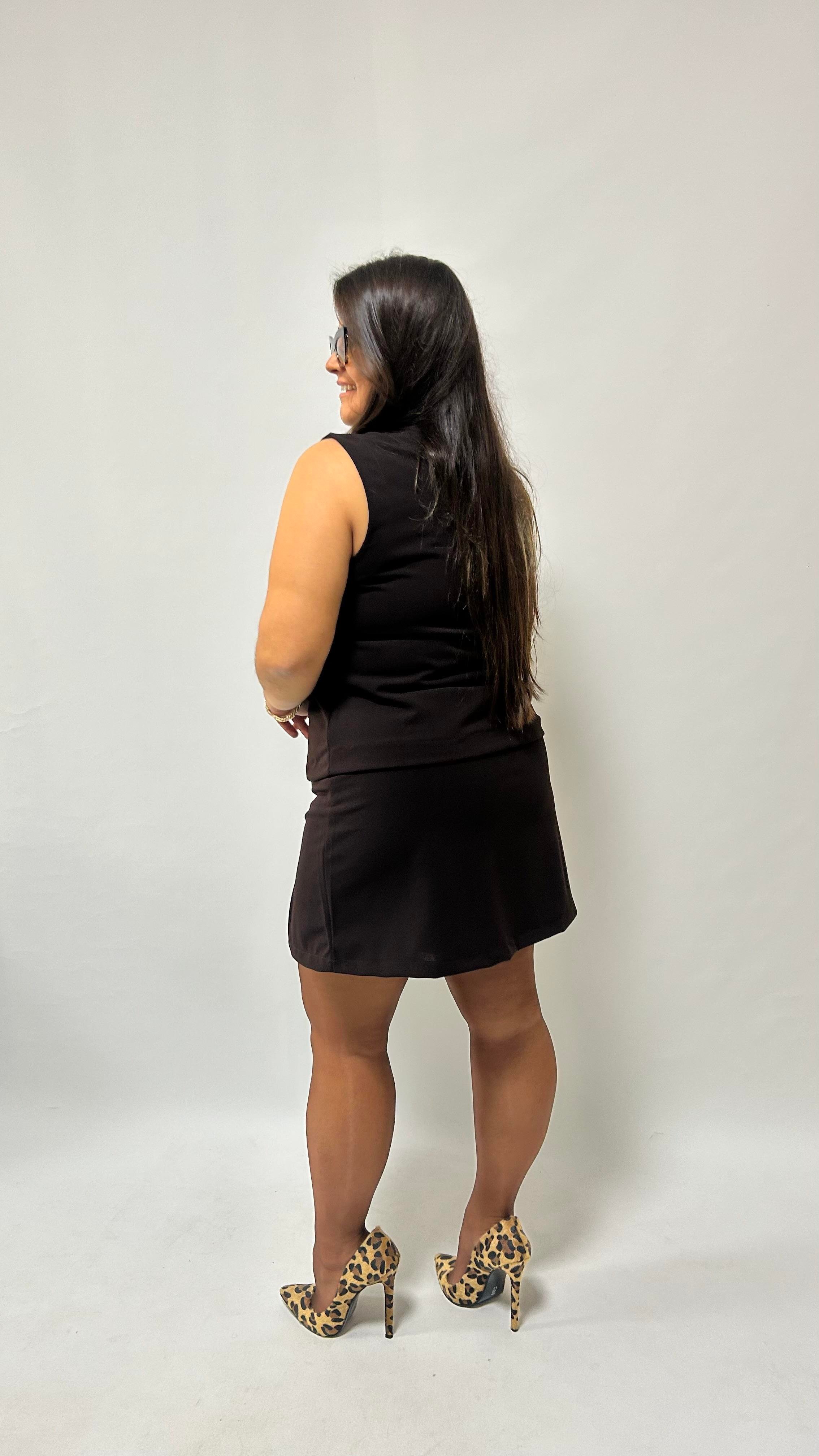 Acı Kahve Çift Yırtmaçlı Likralı Şort Etek