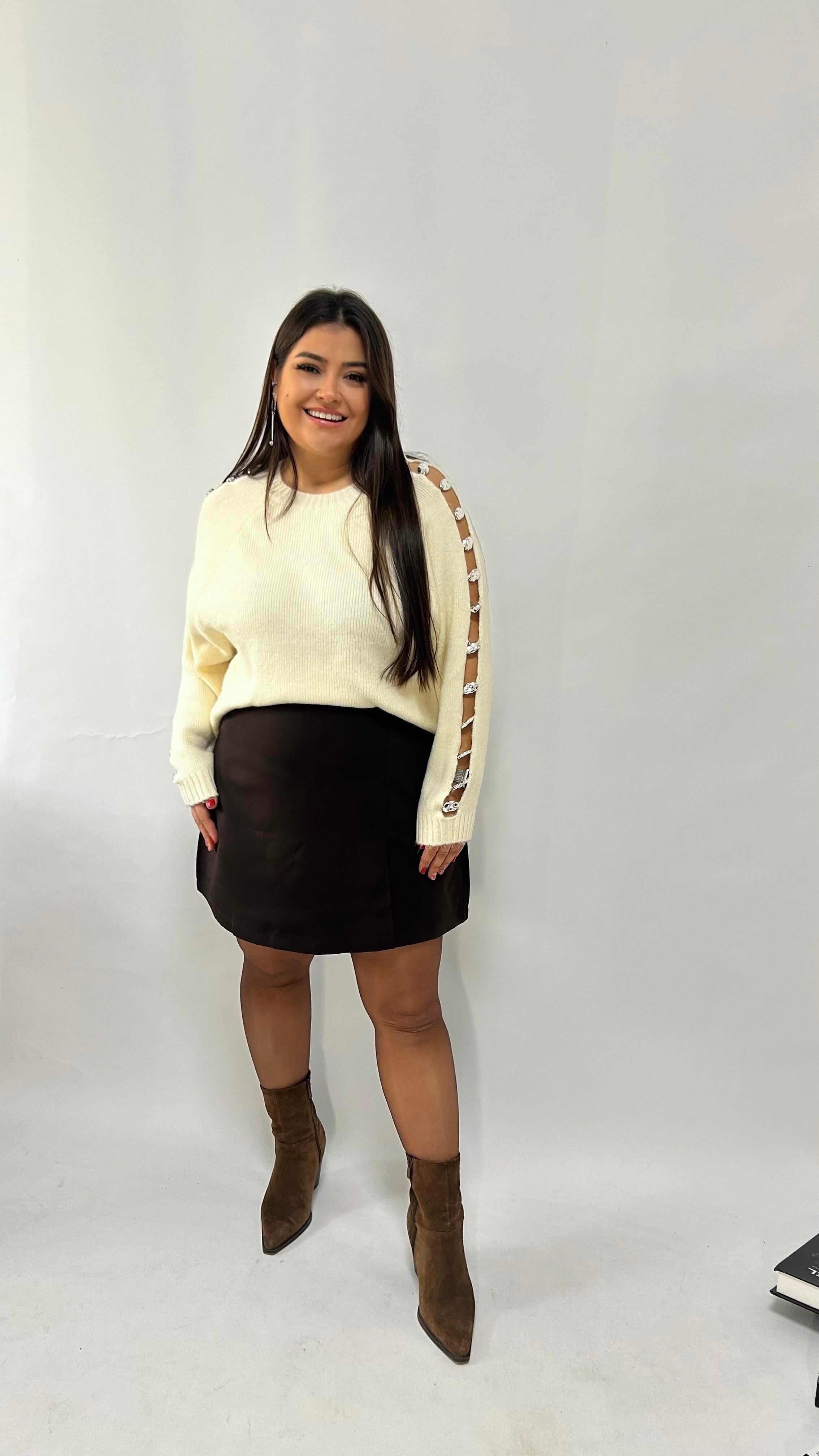 Acı Kahve Tek Yırtmaçlı Şort Etek