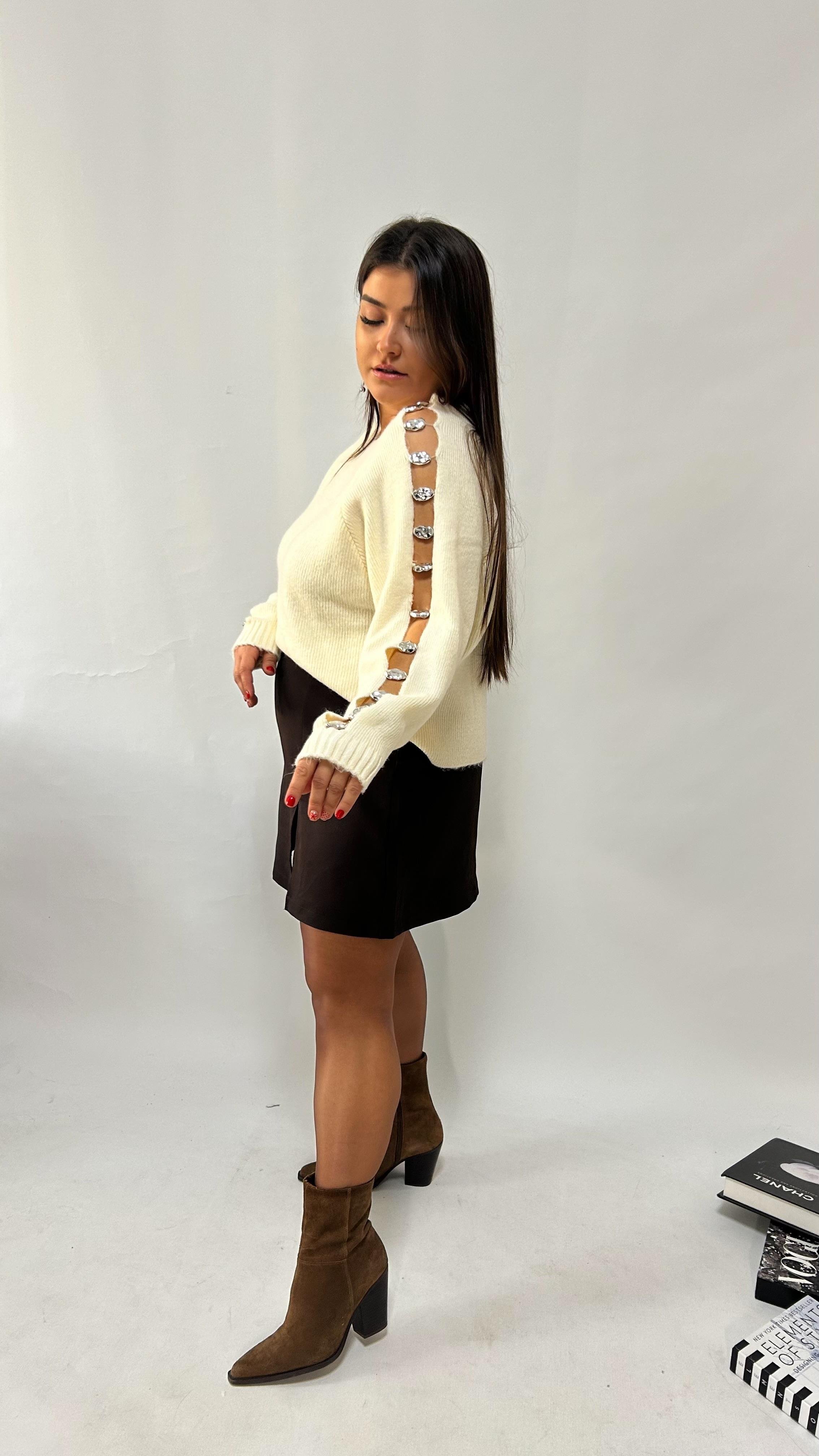 Acı Kahve Tek Yırtmaçlı Şort Etek