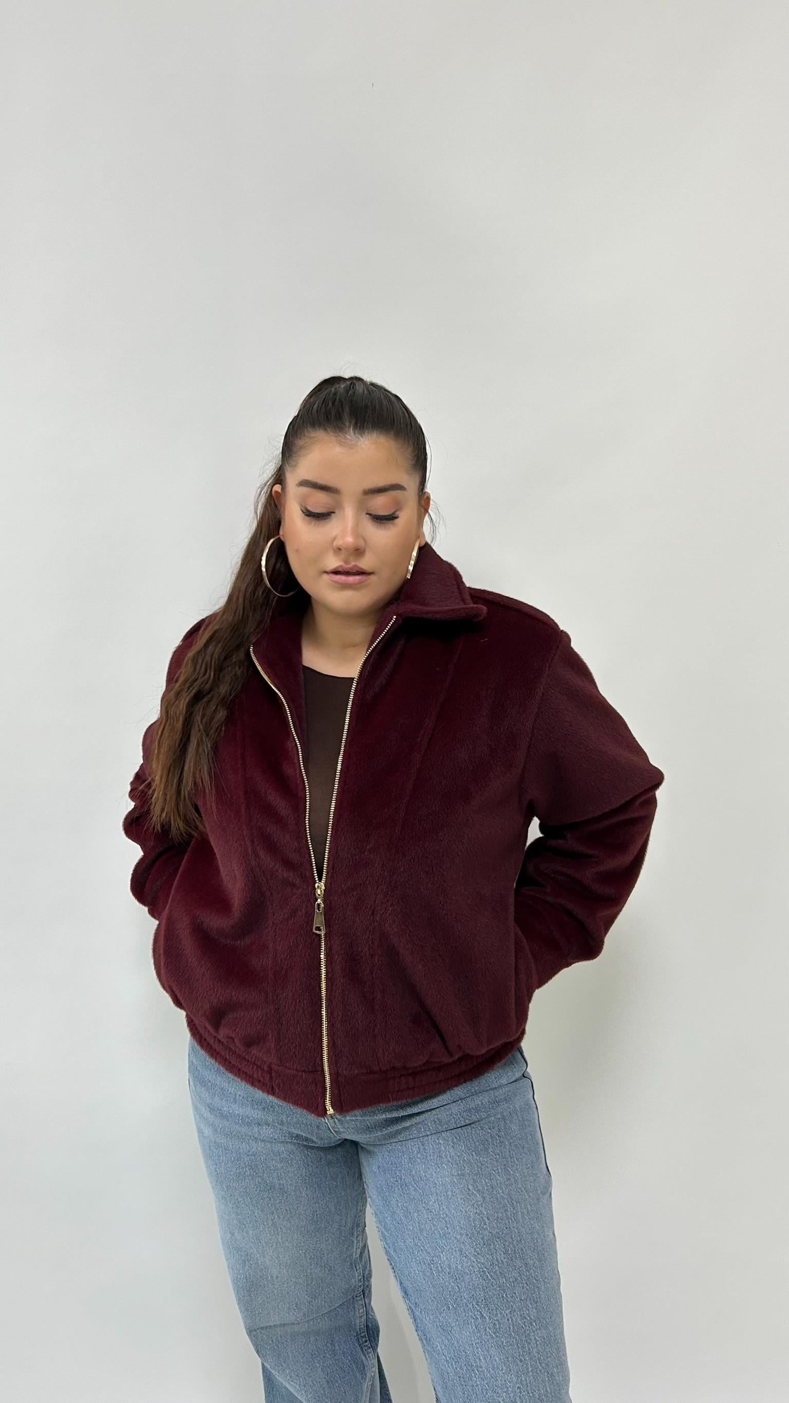 Bordo Tüylü Bomber Mont