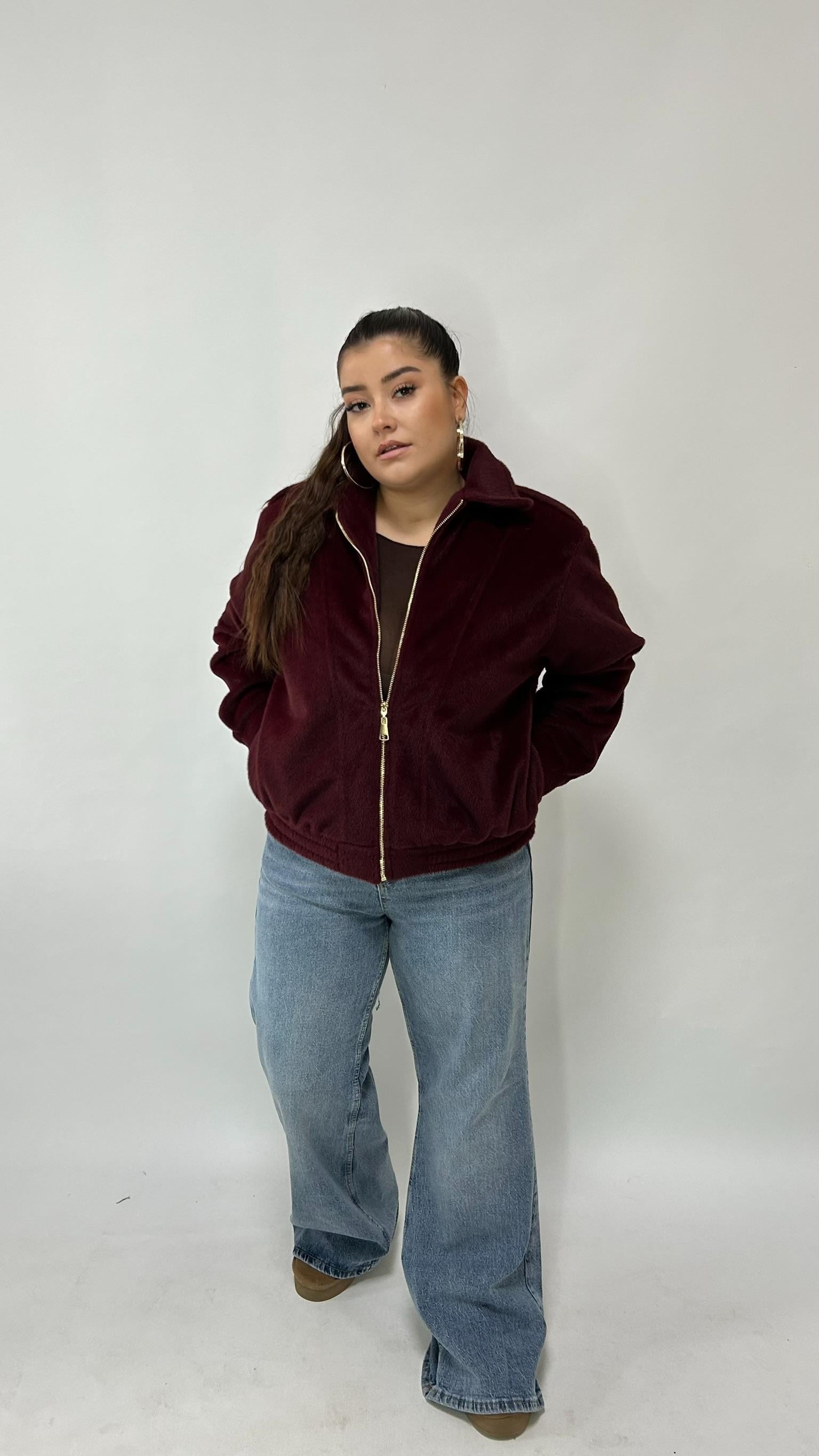 Bordo Tüylü Bomber Mont