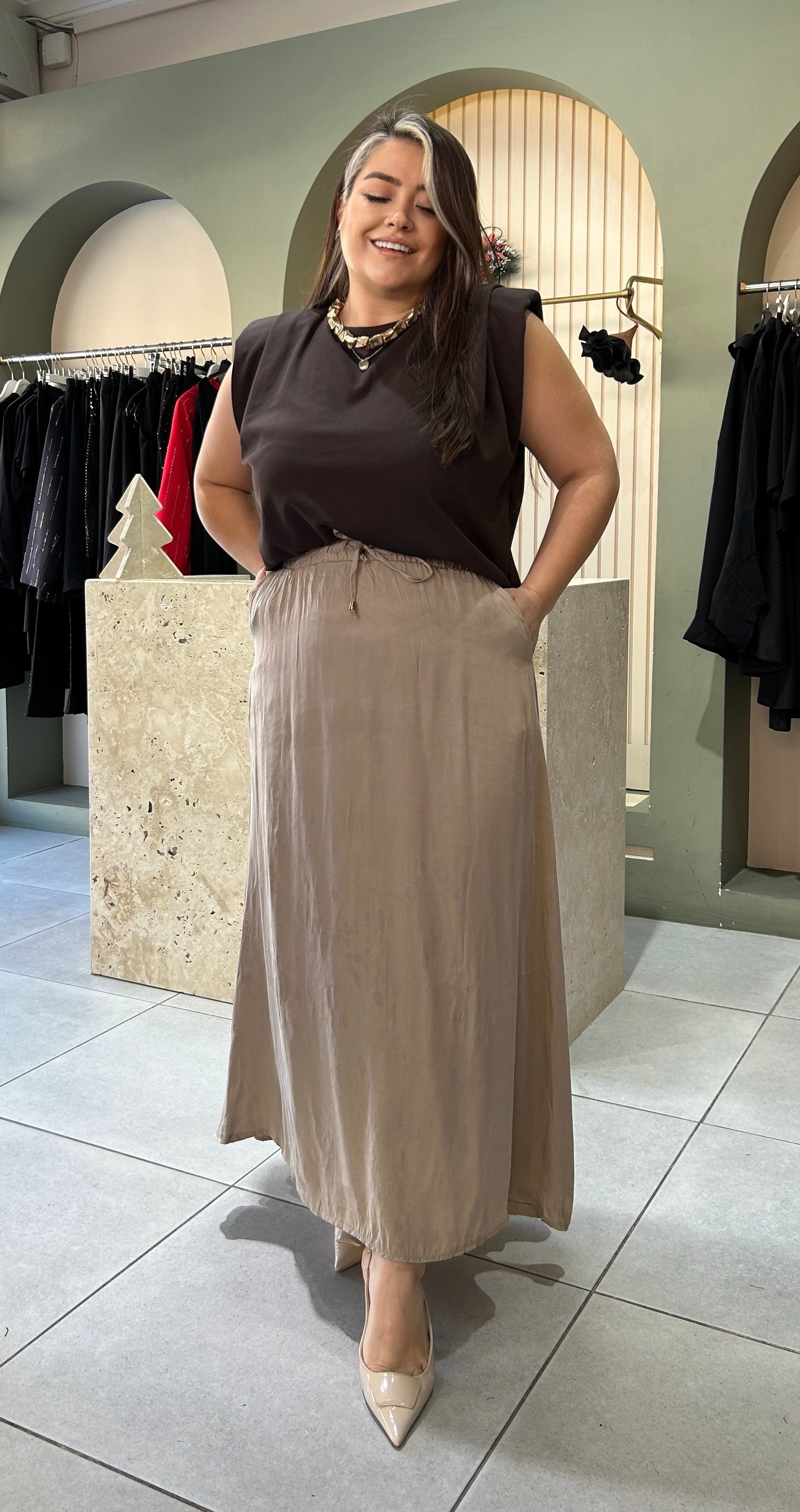 Cupro Belden Lastikli Etek